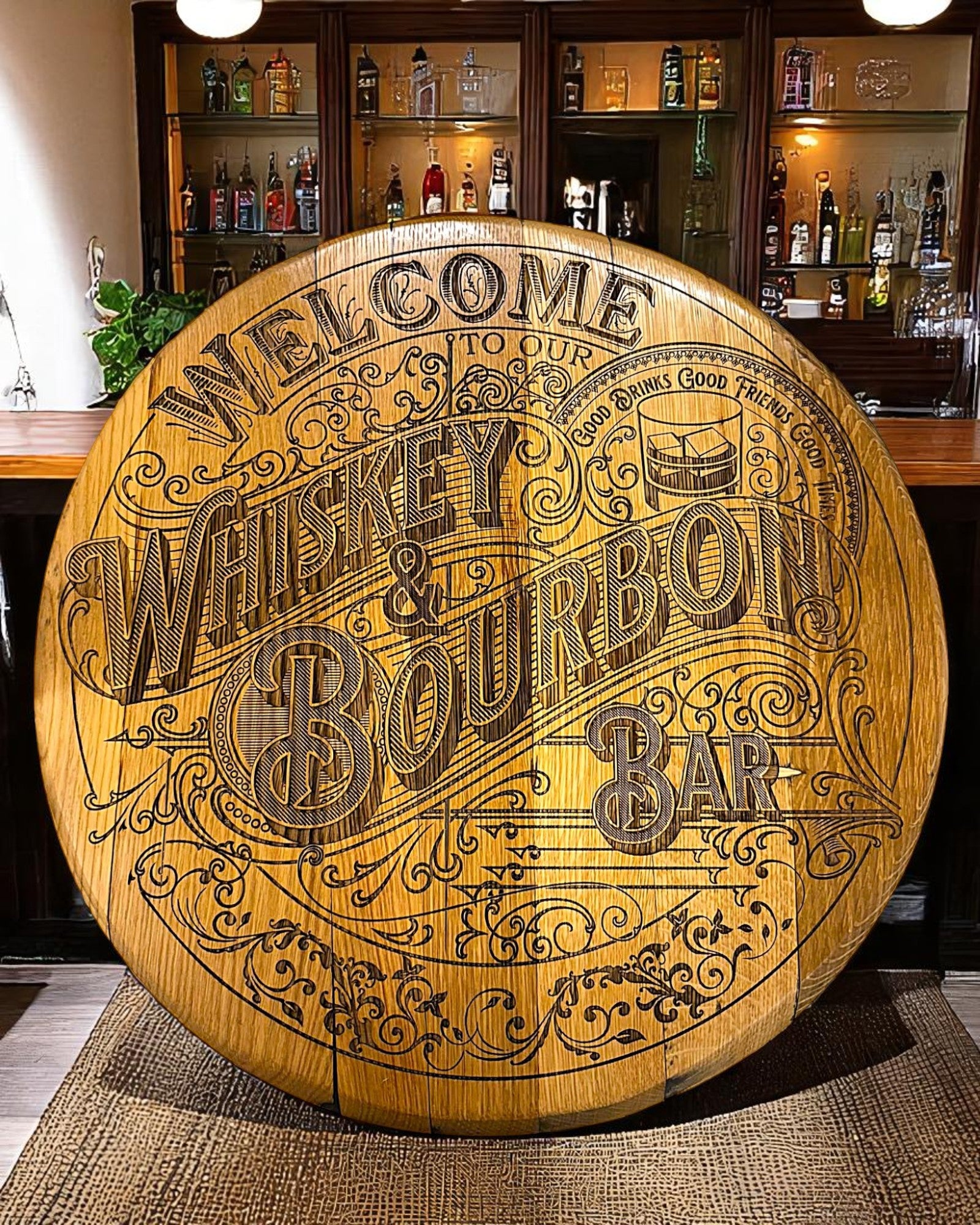 Whiskey Bourbon Bar Whiskey Barrel Head