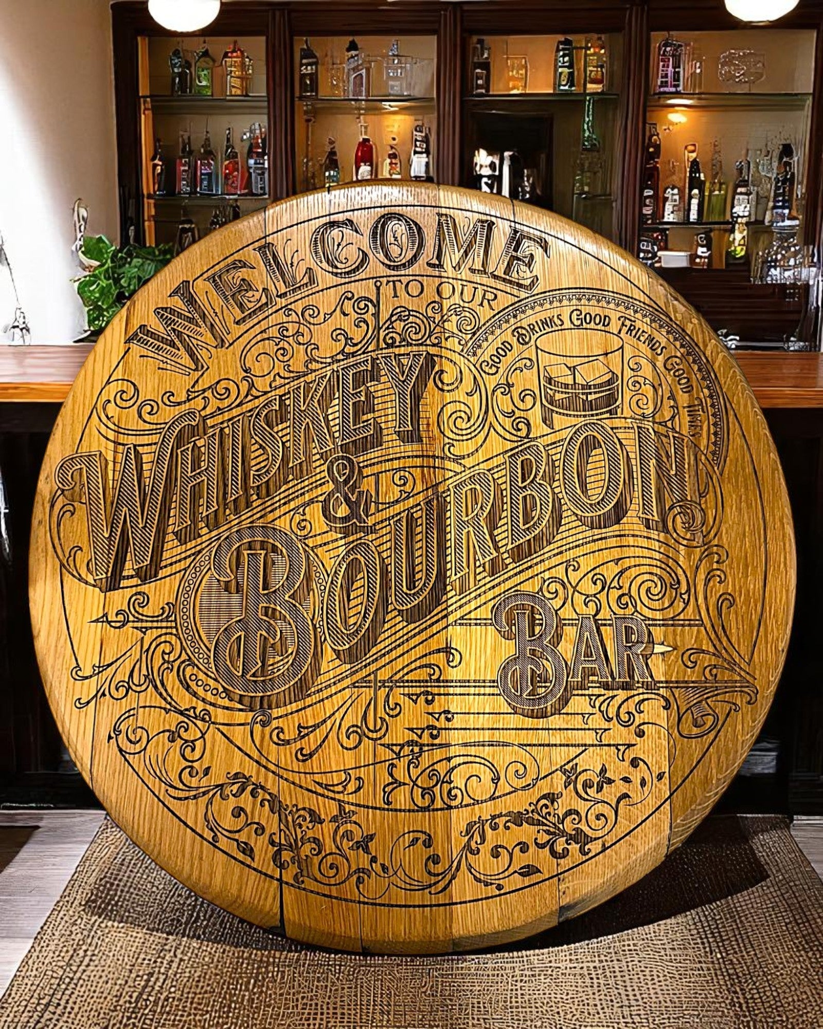 Whiskey Bourbon Bar Whiskey Barrel Head