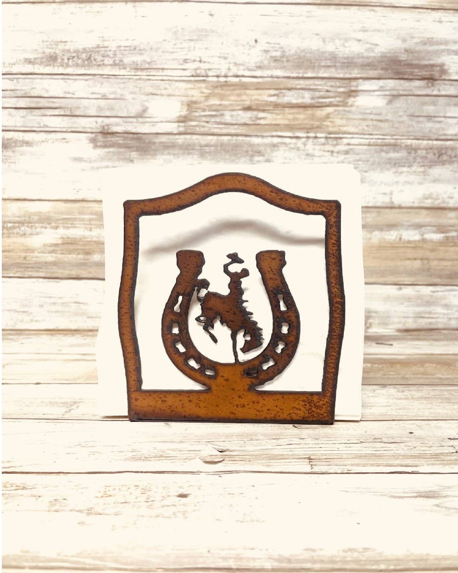 Horseshoe with Wyoming Bronc Rider Napkin Holder