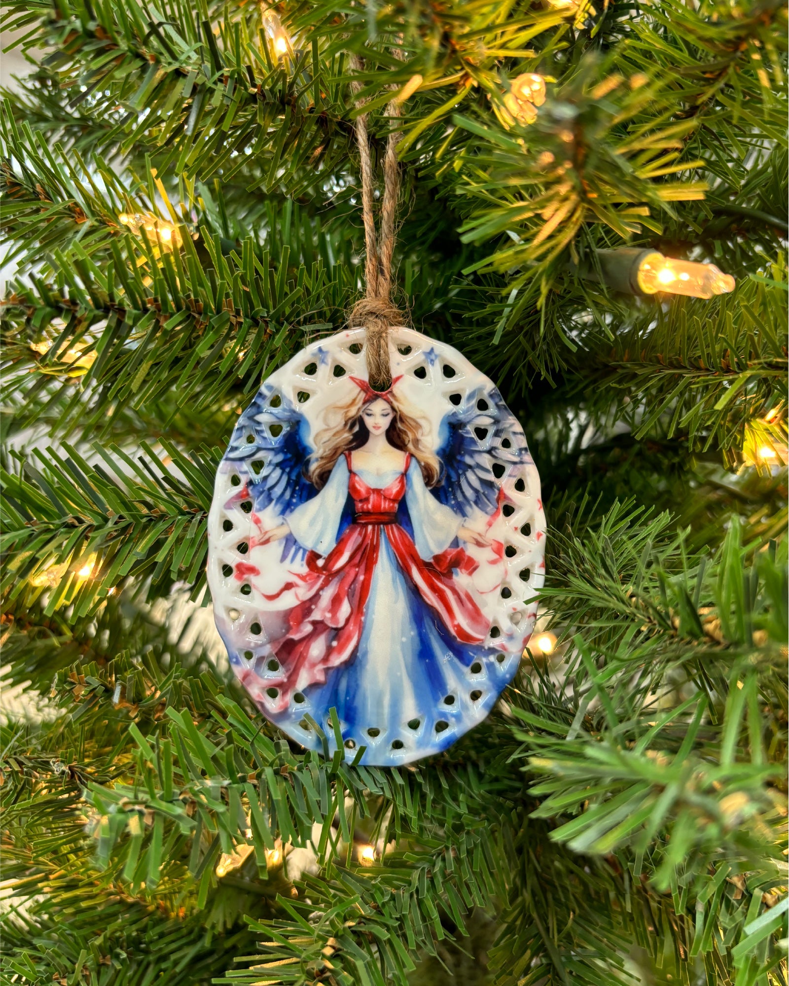 Red, White, and Blue Ceramic Christmas Ornaments