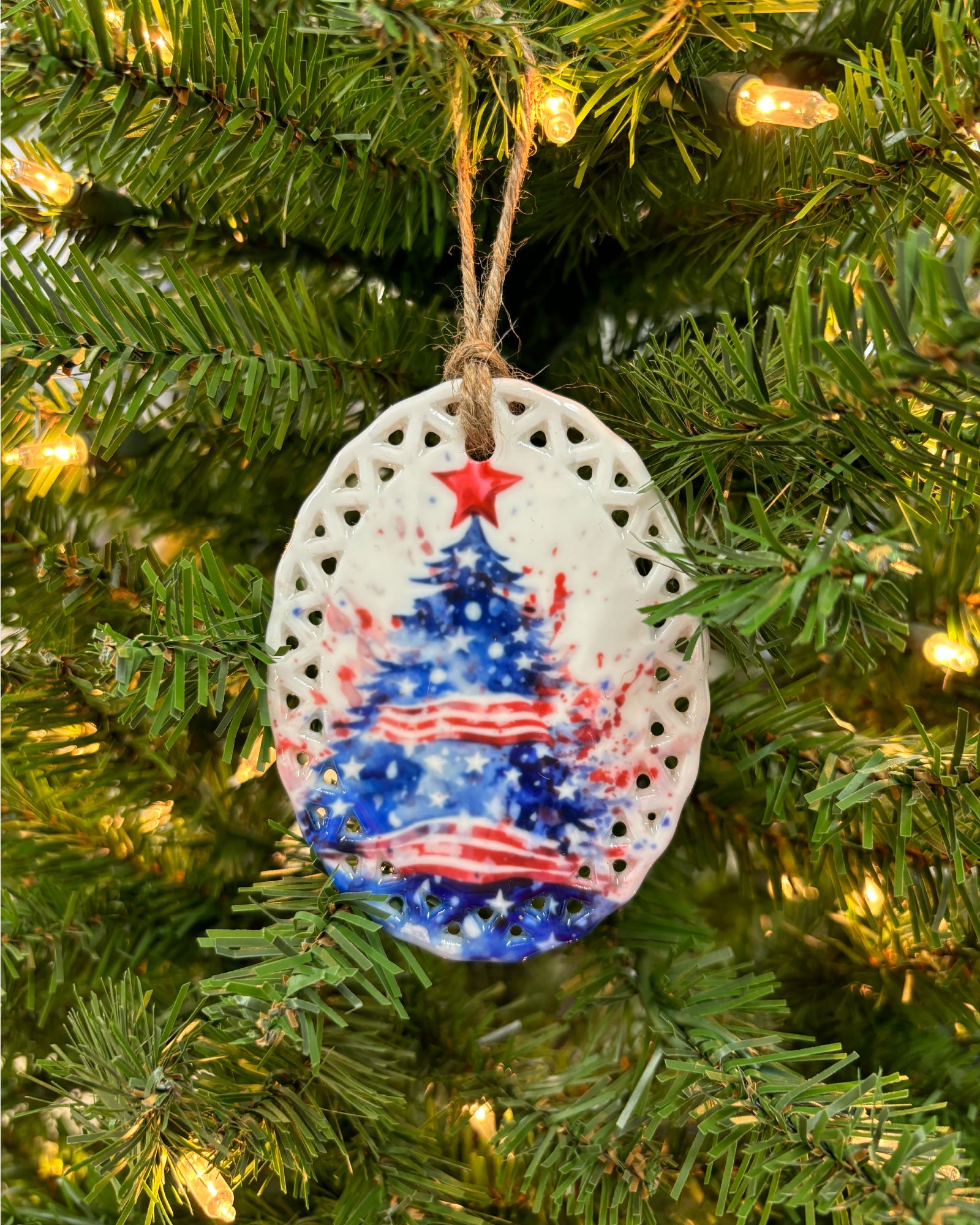 Red, White, and Blue Ceramic Christmas Ornaments