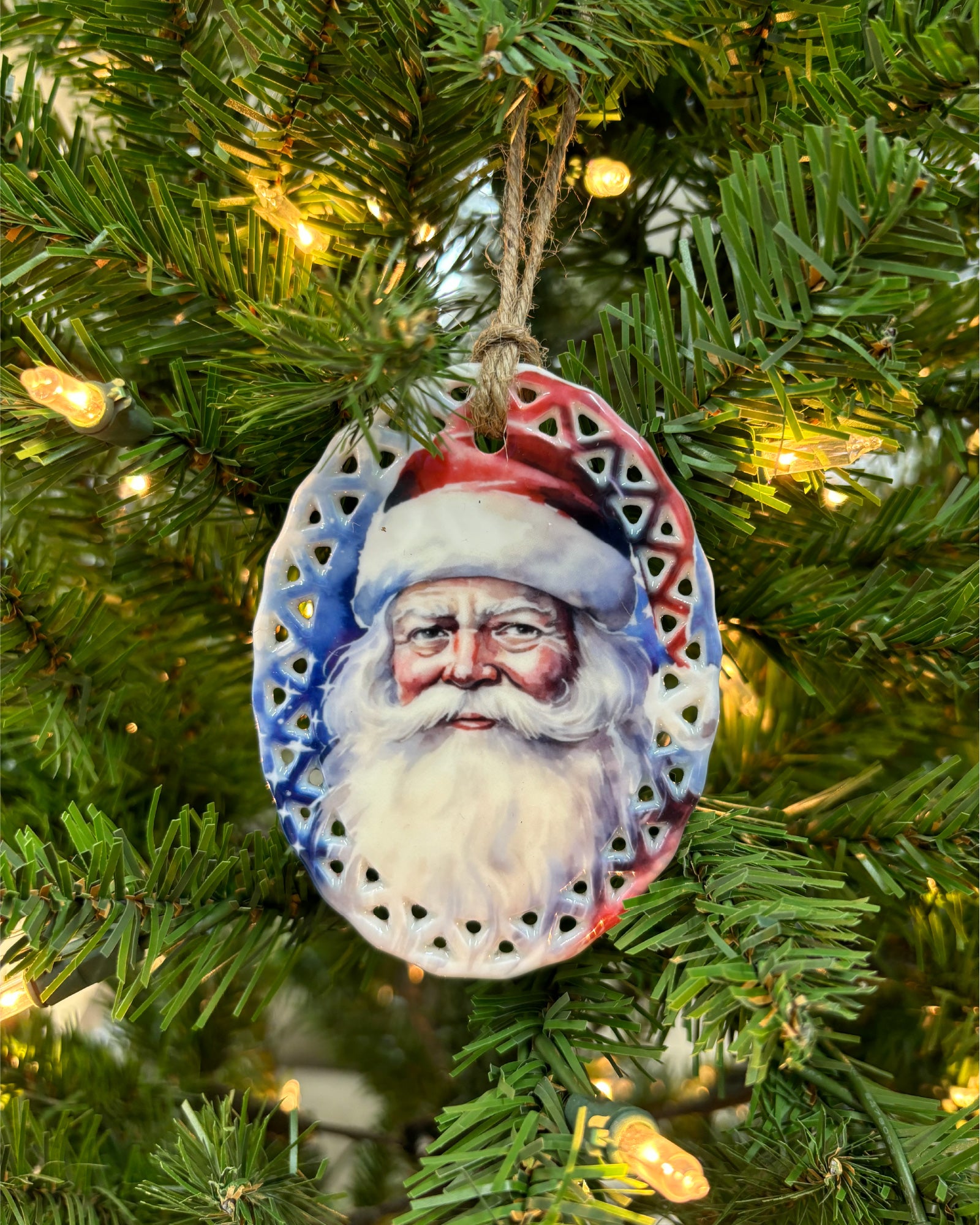 Red, White, and Blue Ceramic Christmas Ornaments