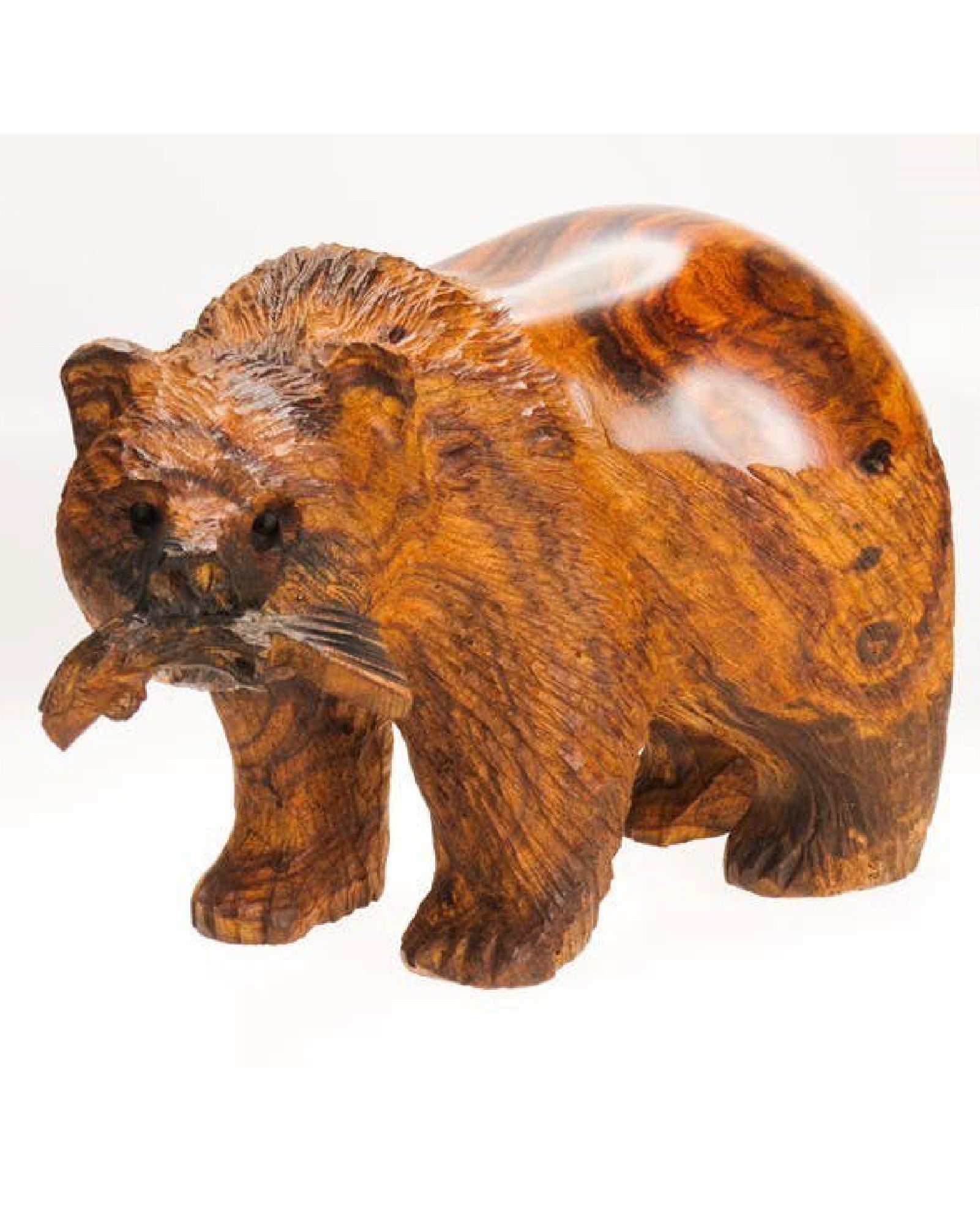 Grizzly Bear with Fish Ironwood Carving