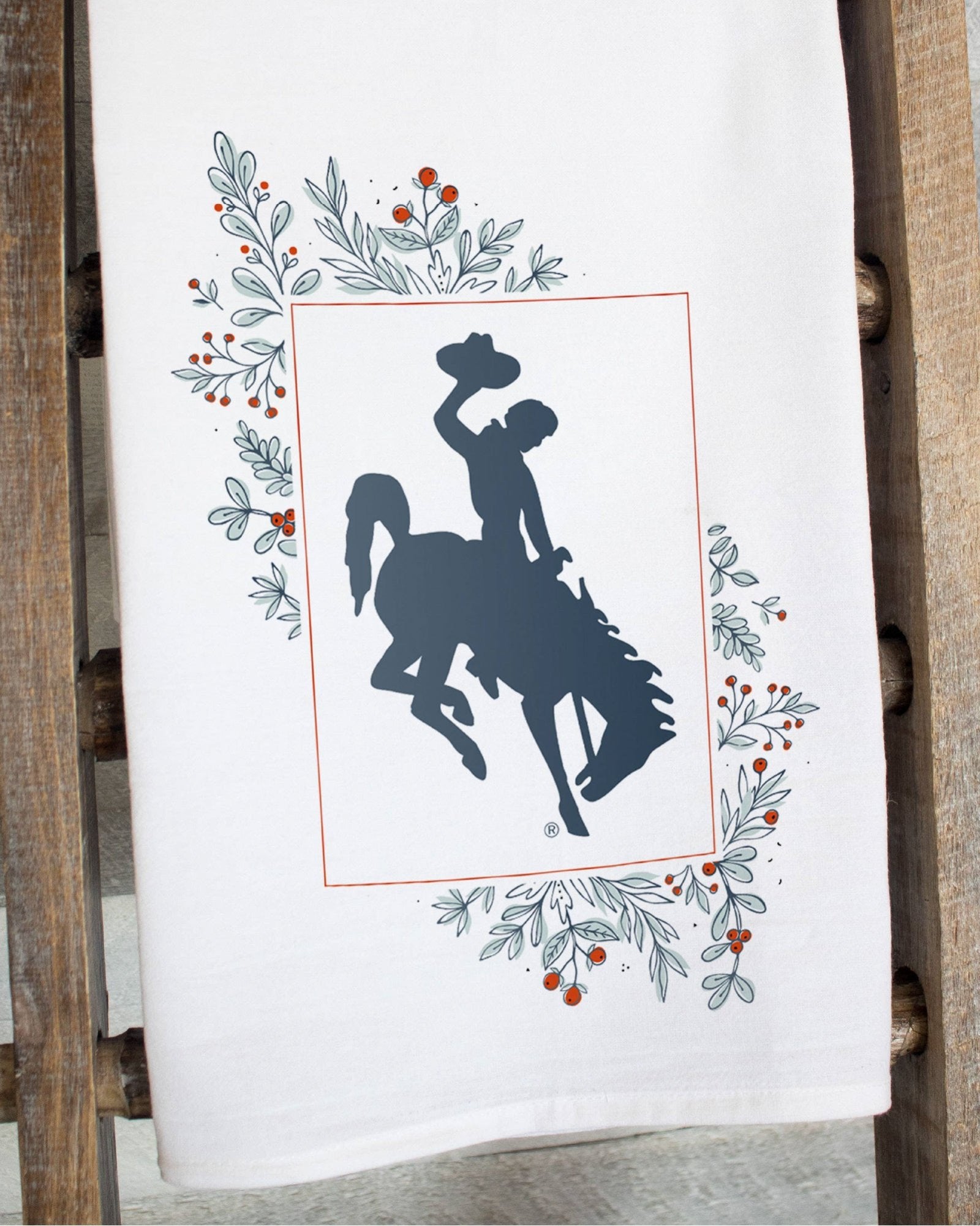 Contemporary Wyoming Steamboat Blue Flour Sack Tea Towel