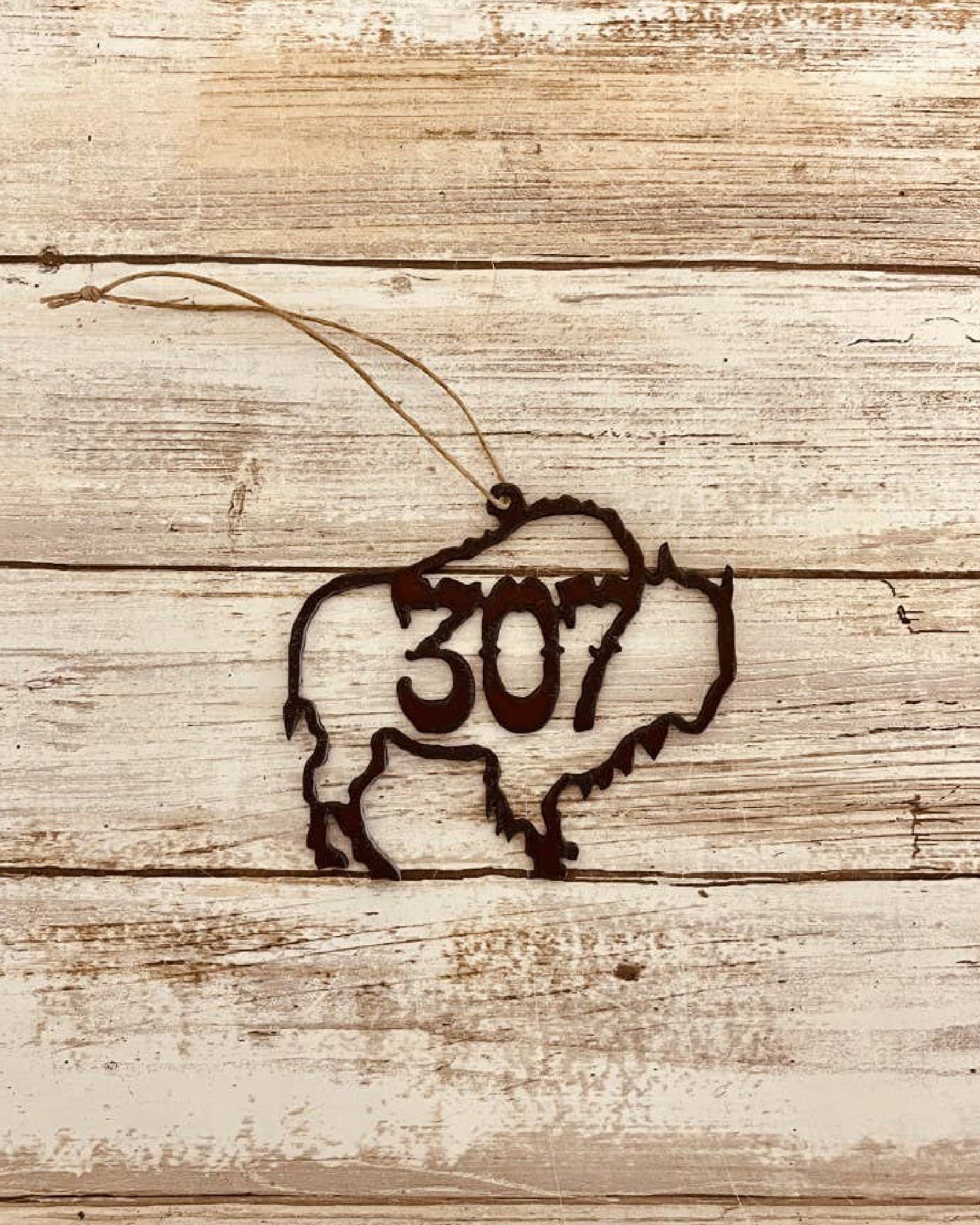 Buffalo Outline Christmas Ornament w/Area Code 307 Wyoming