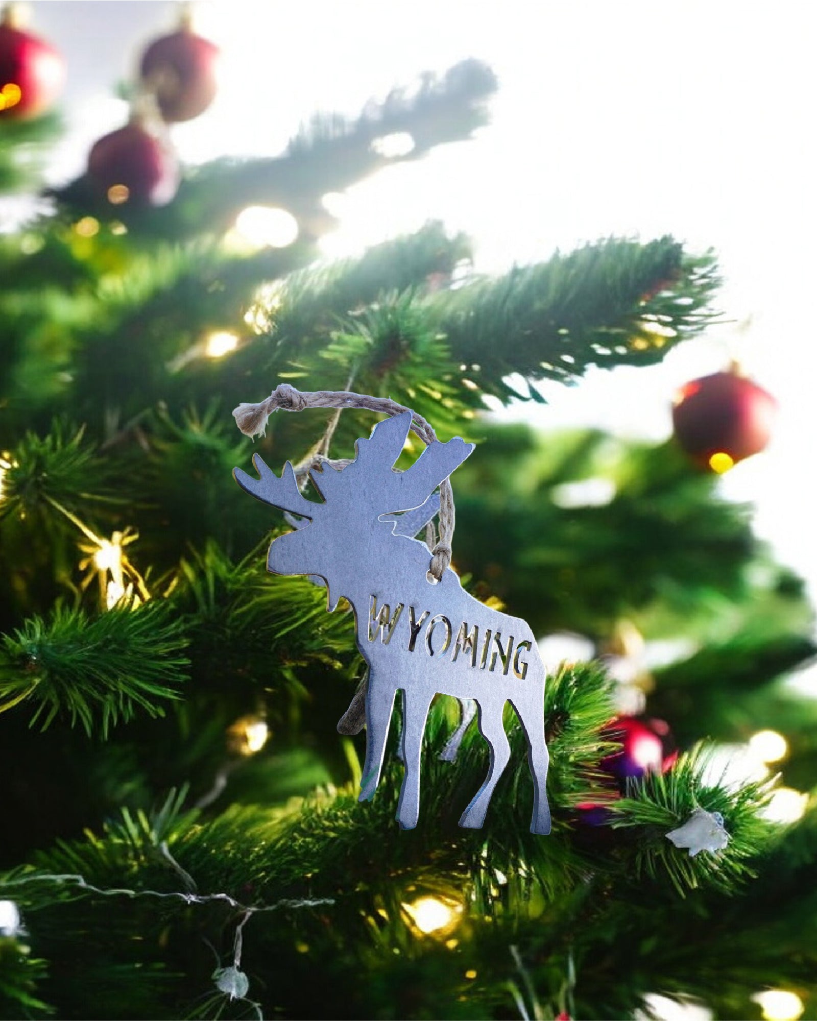 Wyoming Moose Ornament made from Raw US Recycle Steel