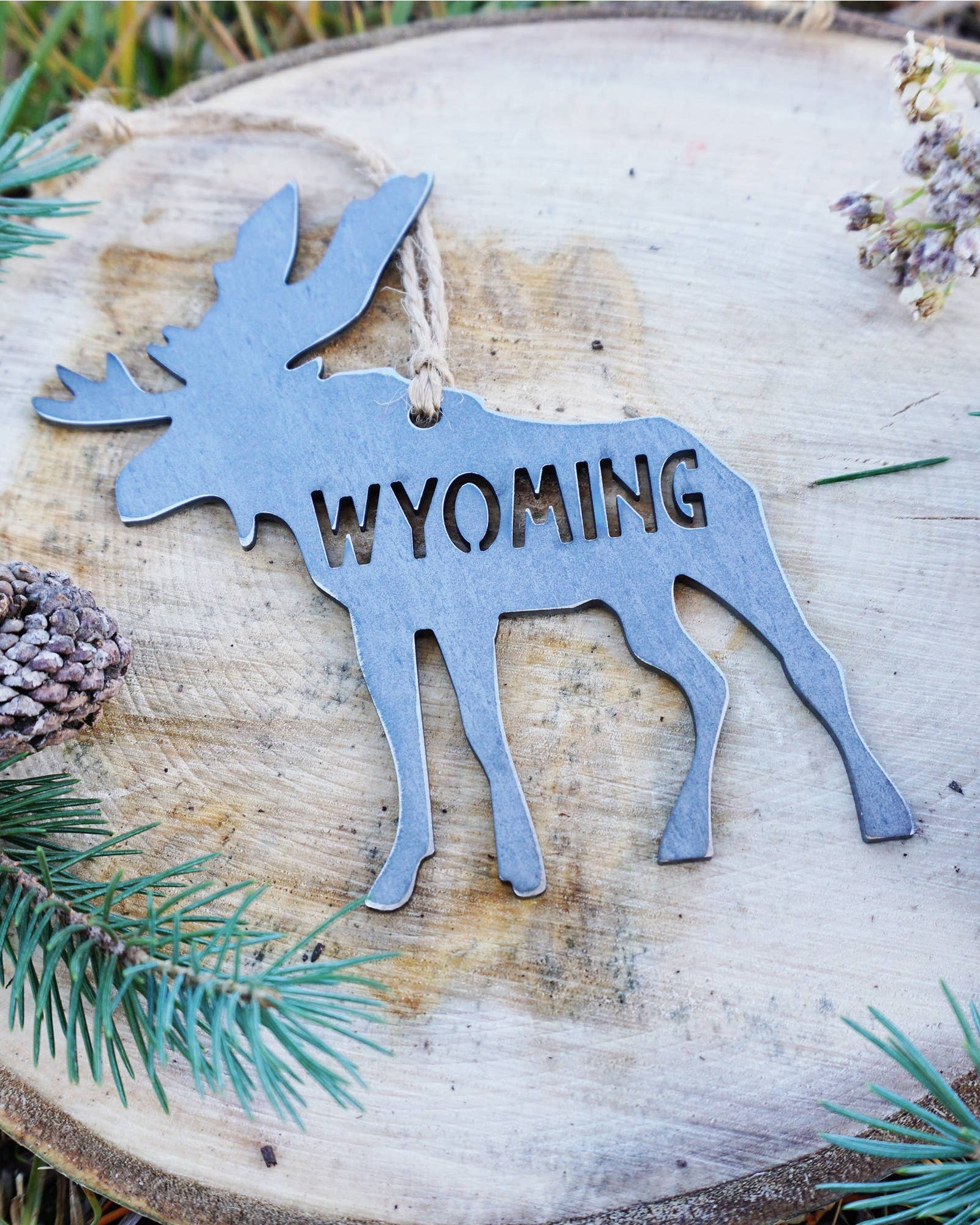 Wyoming Moose Ornament made from Raw US Recycle Steel