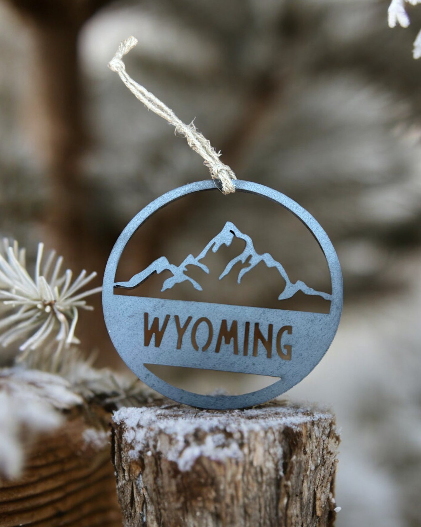 Wyoming Mountain Raw Steel Ornament