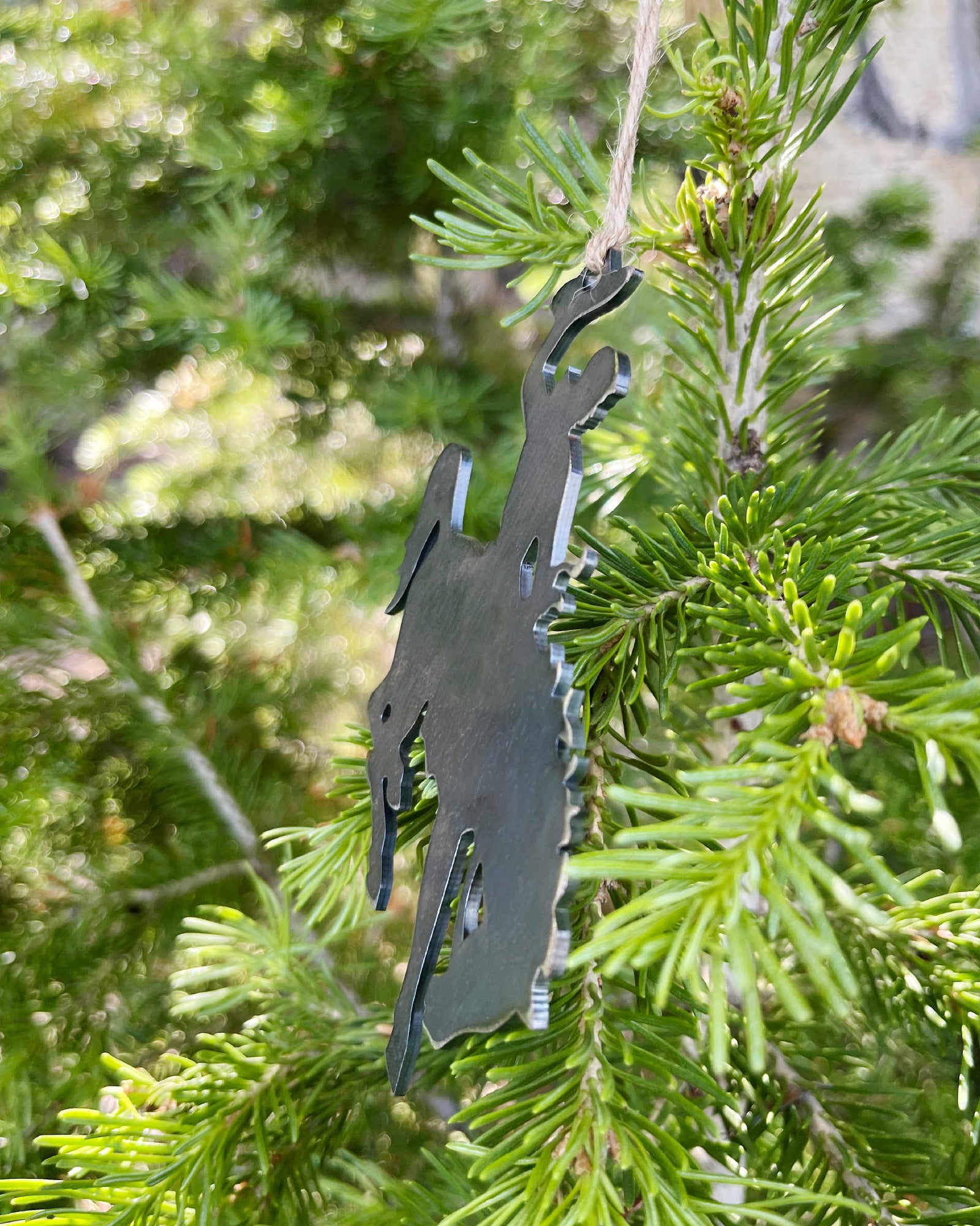 Wyoming Cowboy Bucking Bronco Raw Steel Metal Ornament
