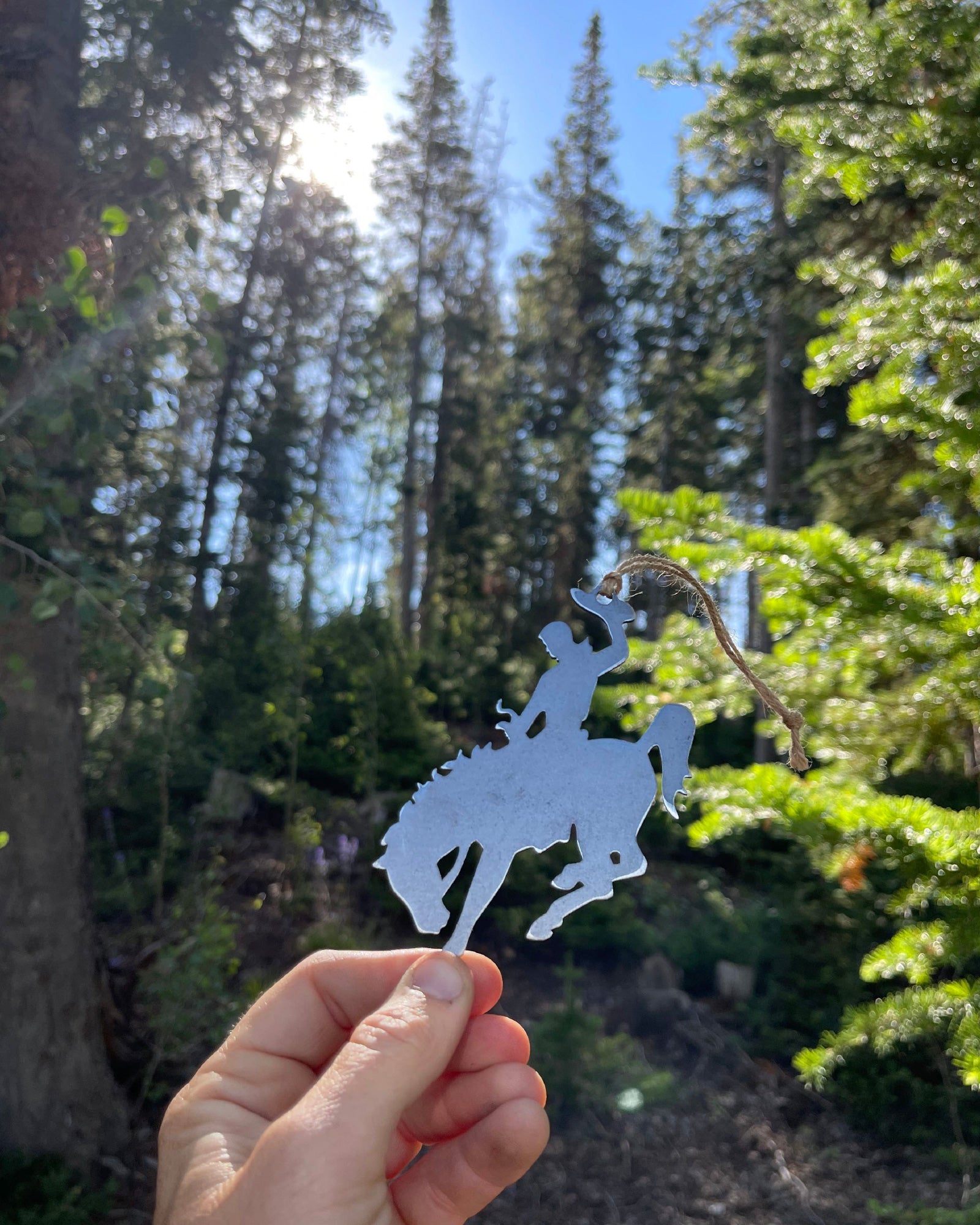 Wyoming Cowboy Bucking Bronco Raw Steel Metal Ornament