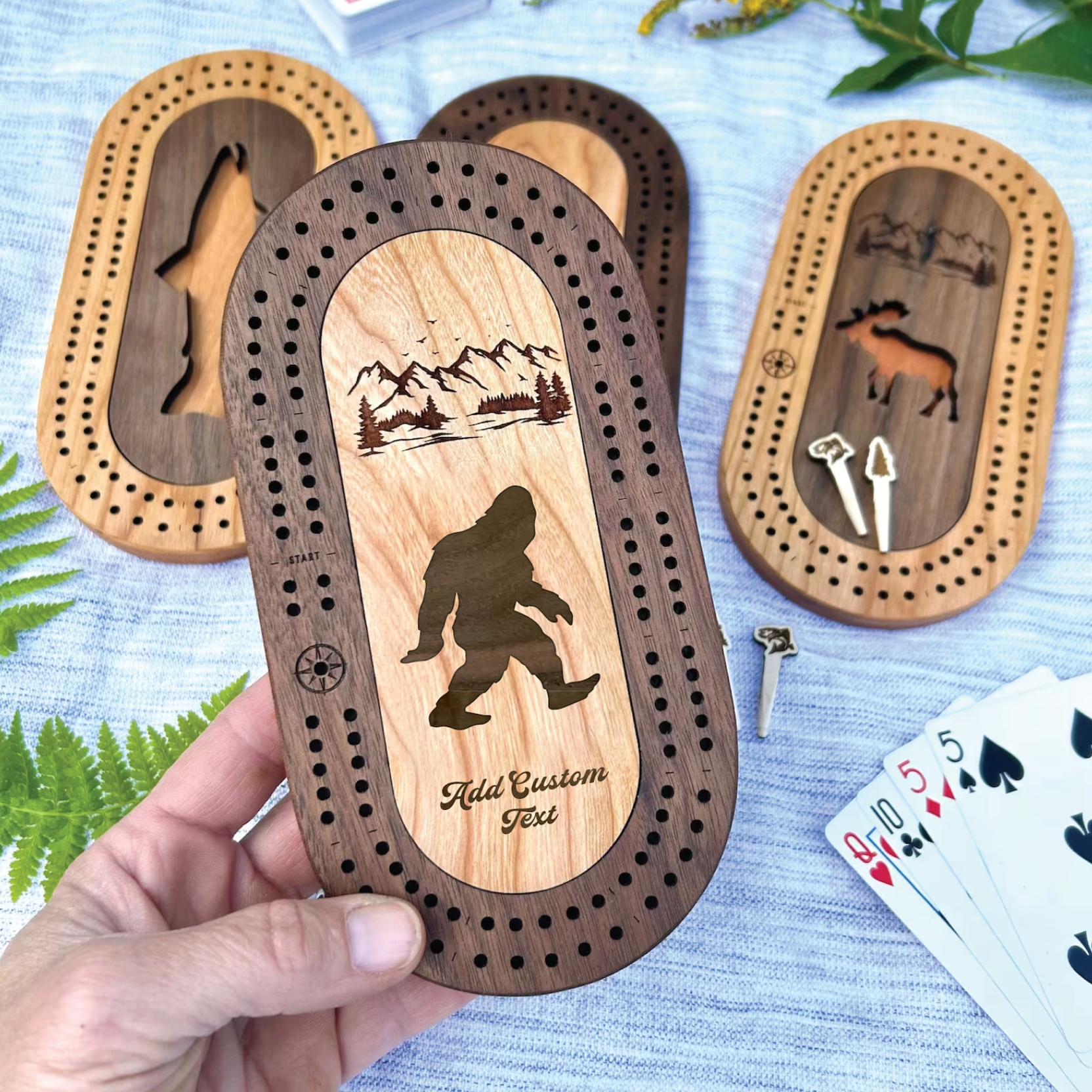 Wildlife Mini Travel Cribbage Board & Custom Pegs Set