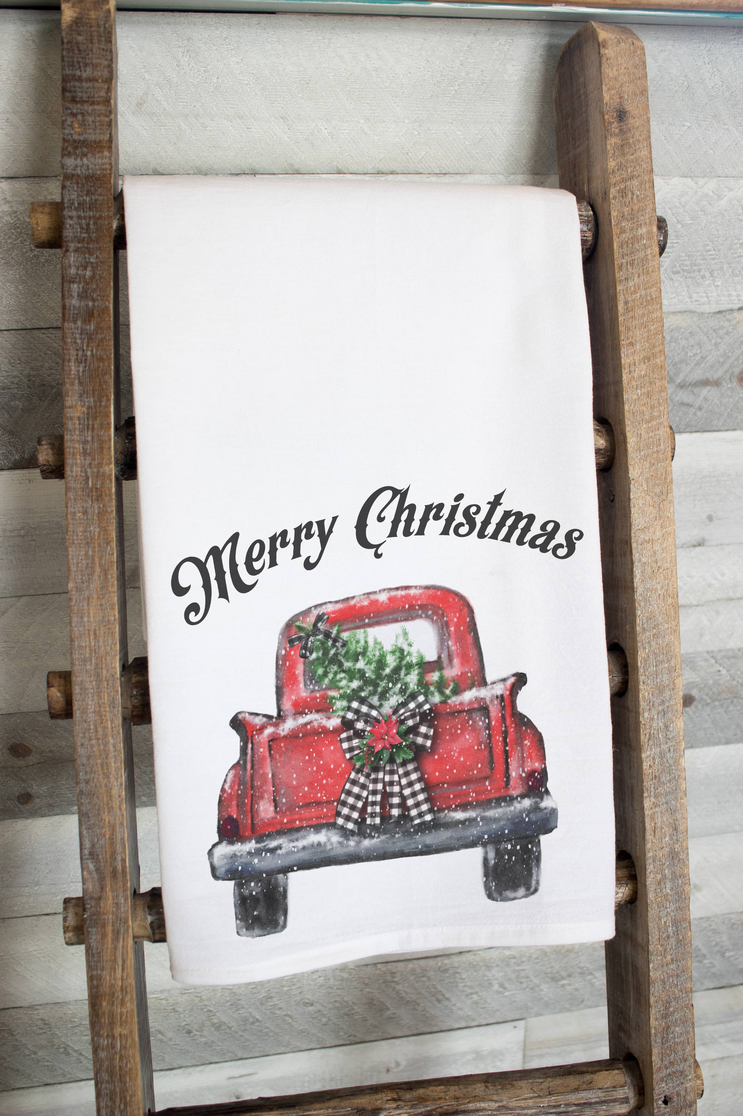 Red Christmas Truck w/ bow Flour Sack Tea Towel