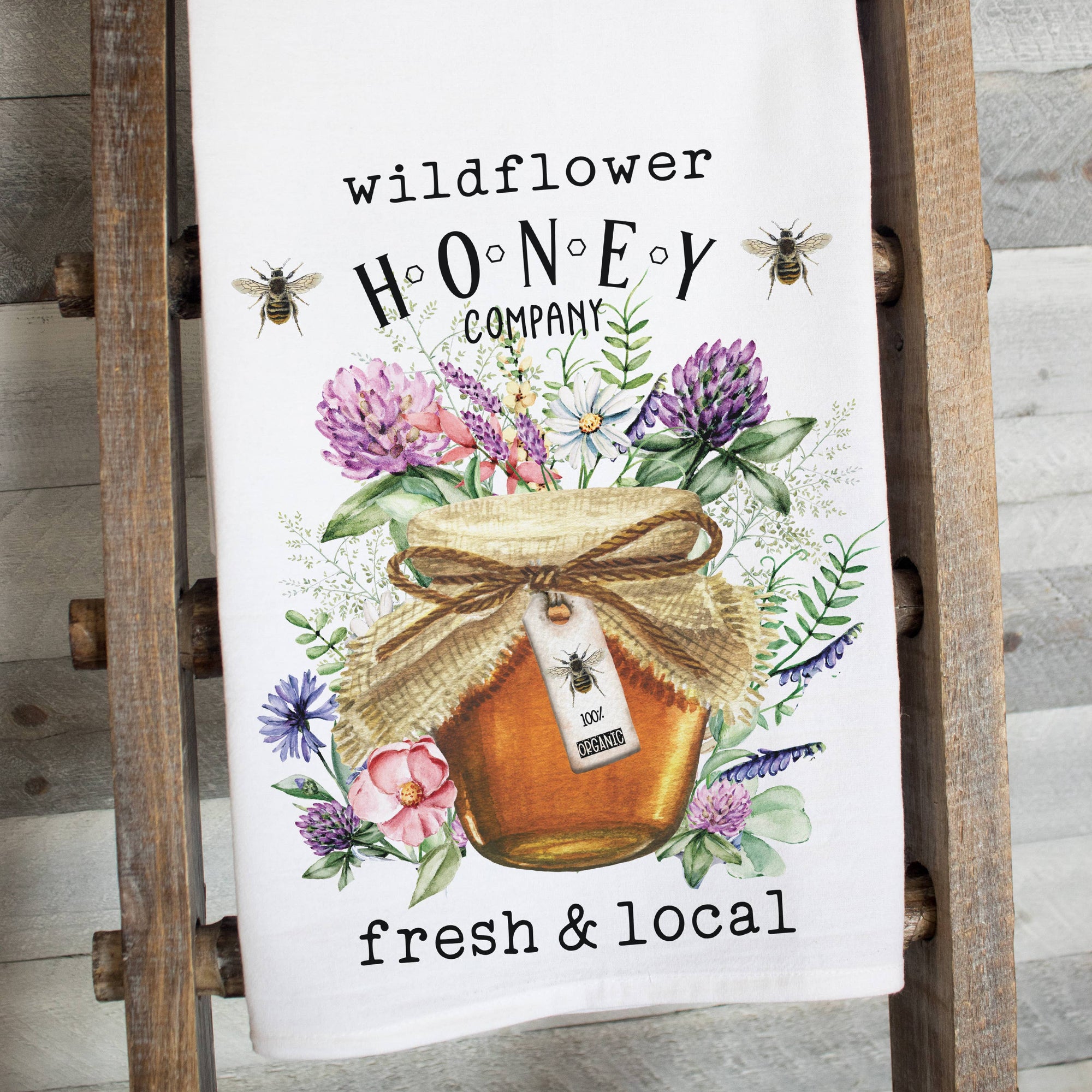 Wildflower Honey Flour Sack Tea Towel - honey bee