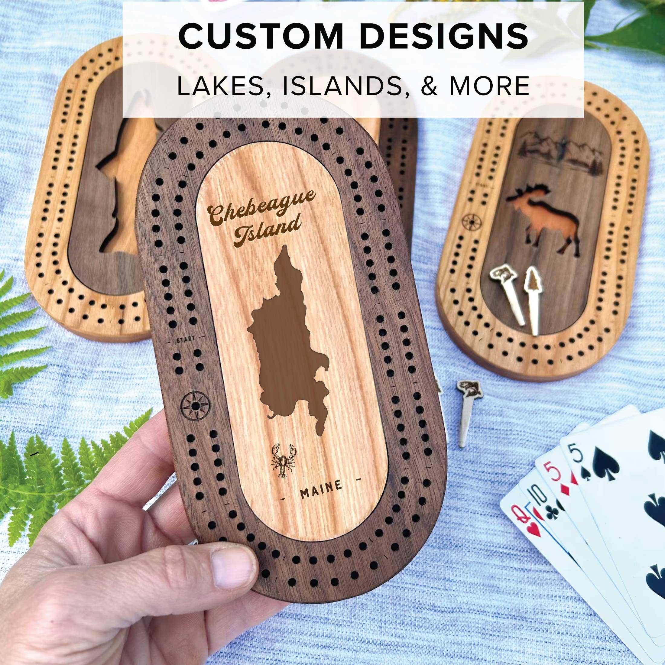 Wildlife Mini Travel Cribbage Board & Custom Pegs Set