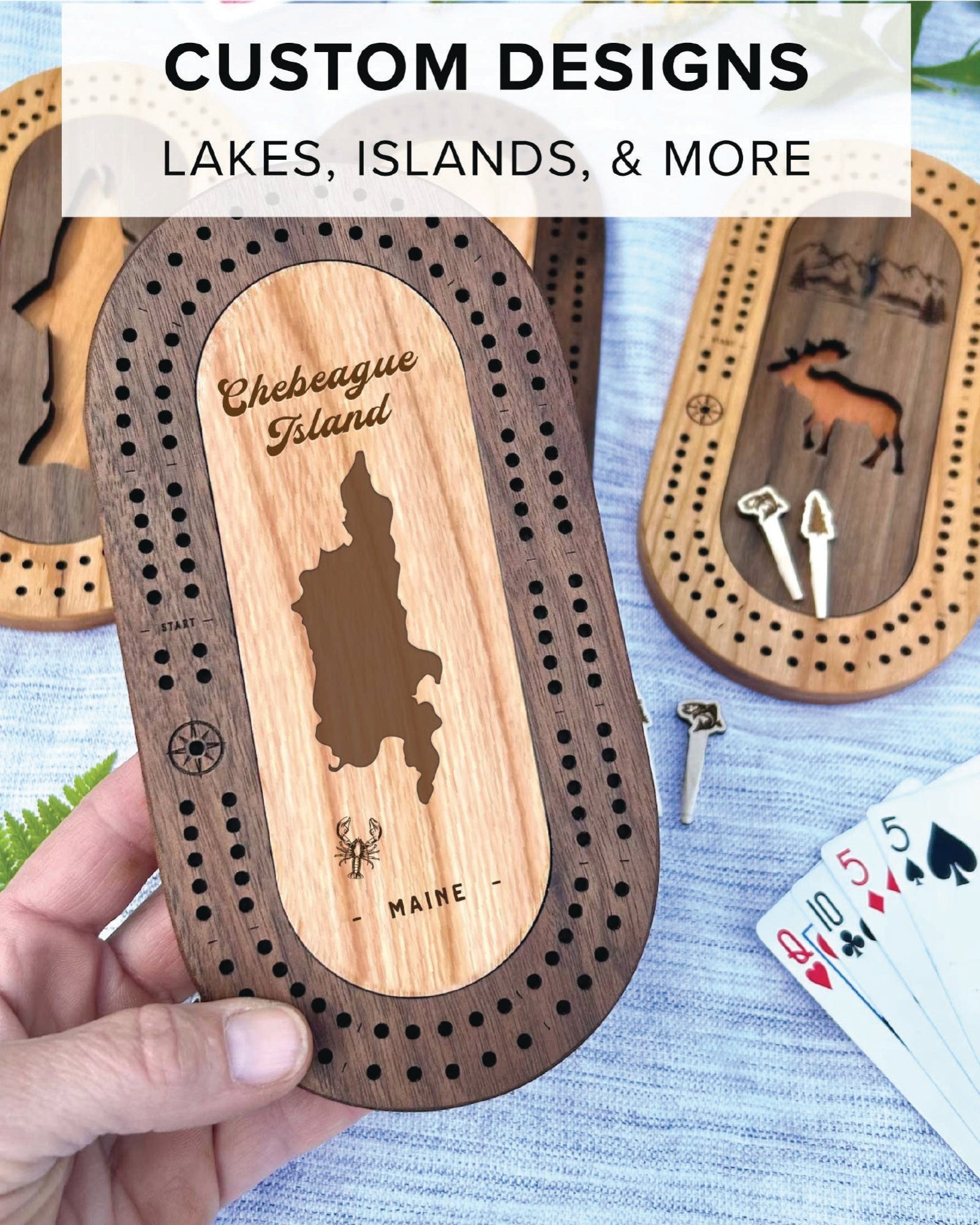 Wildlife Mini Travel Cribbage Board & Custom Pegs Set