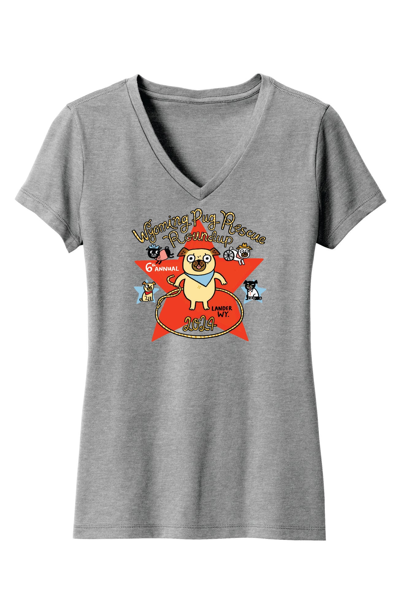 2024 Pug Roundup Ladies V Neck Shirt