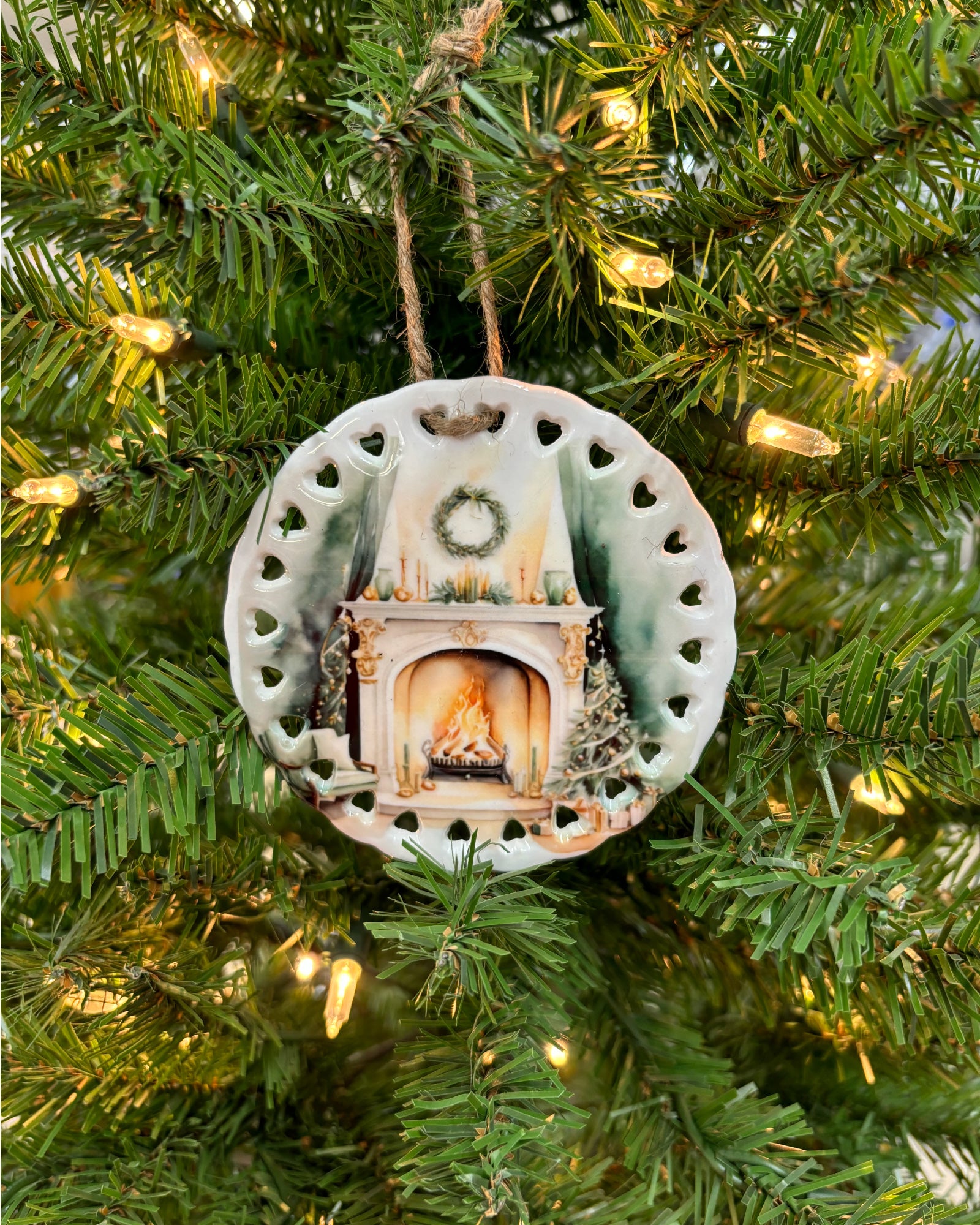 Ceramic Cozy Holiday Scene Ornament