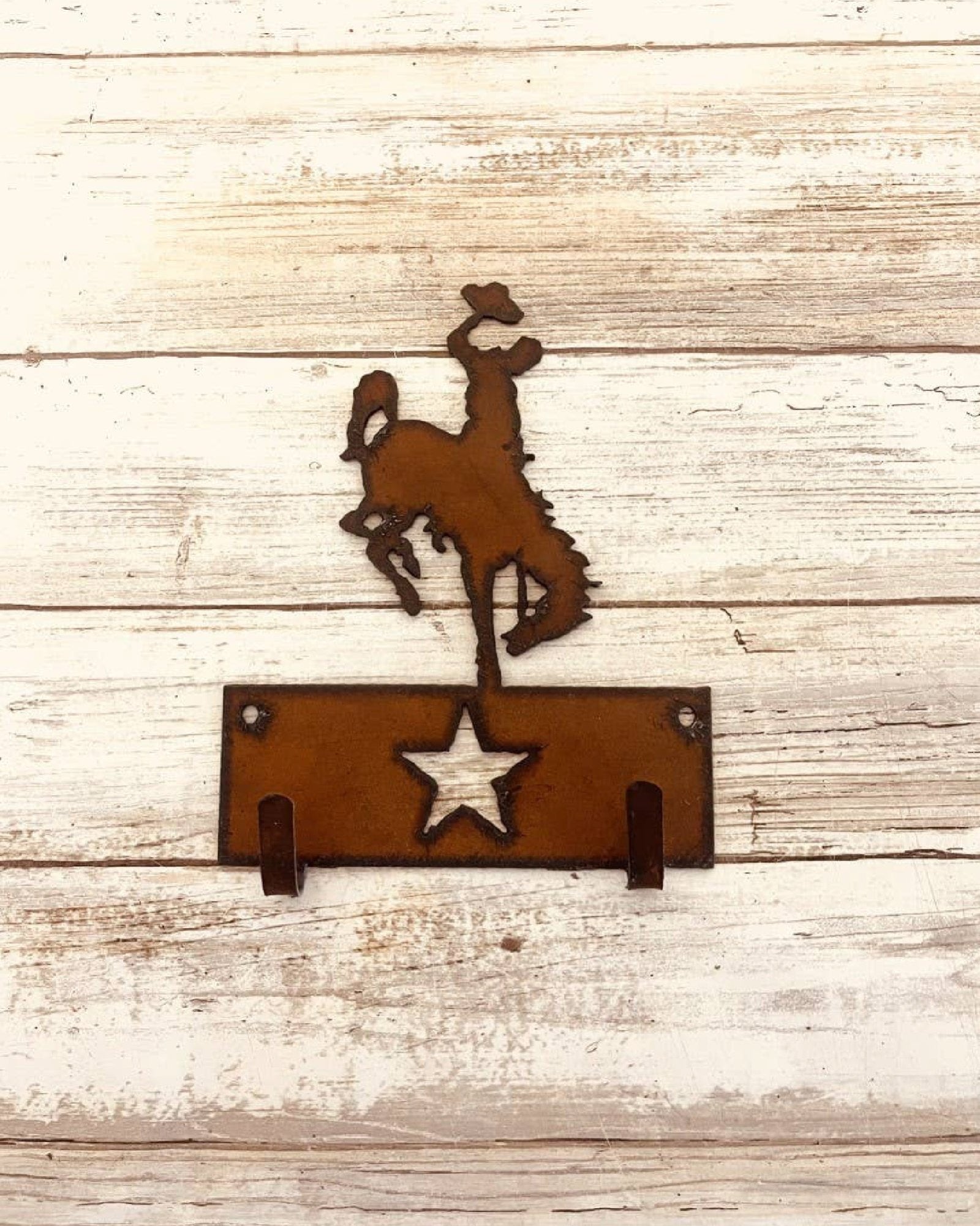 Wyoming Bronc Rider Double Key Hook Rusted Home Decor