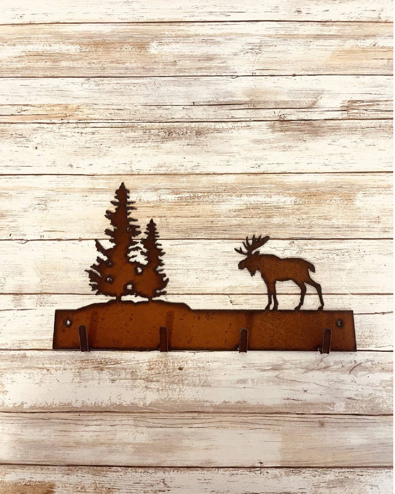 Moose and Double pine Tree Quad Key Hook