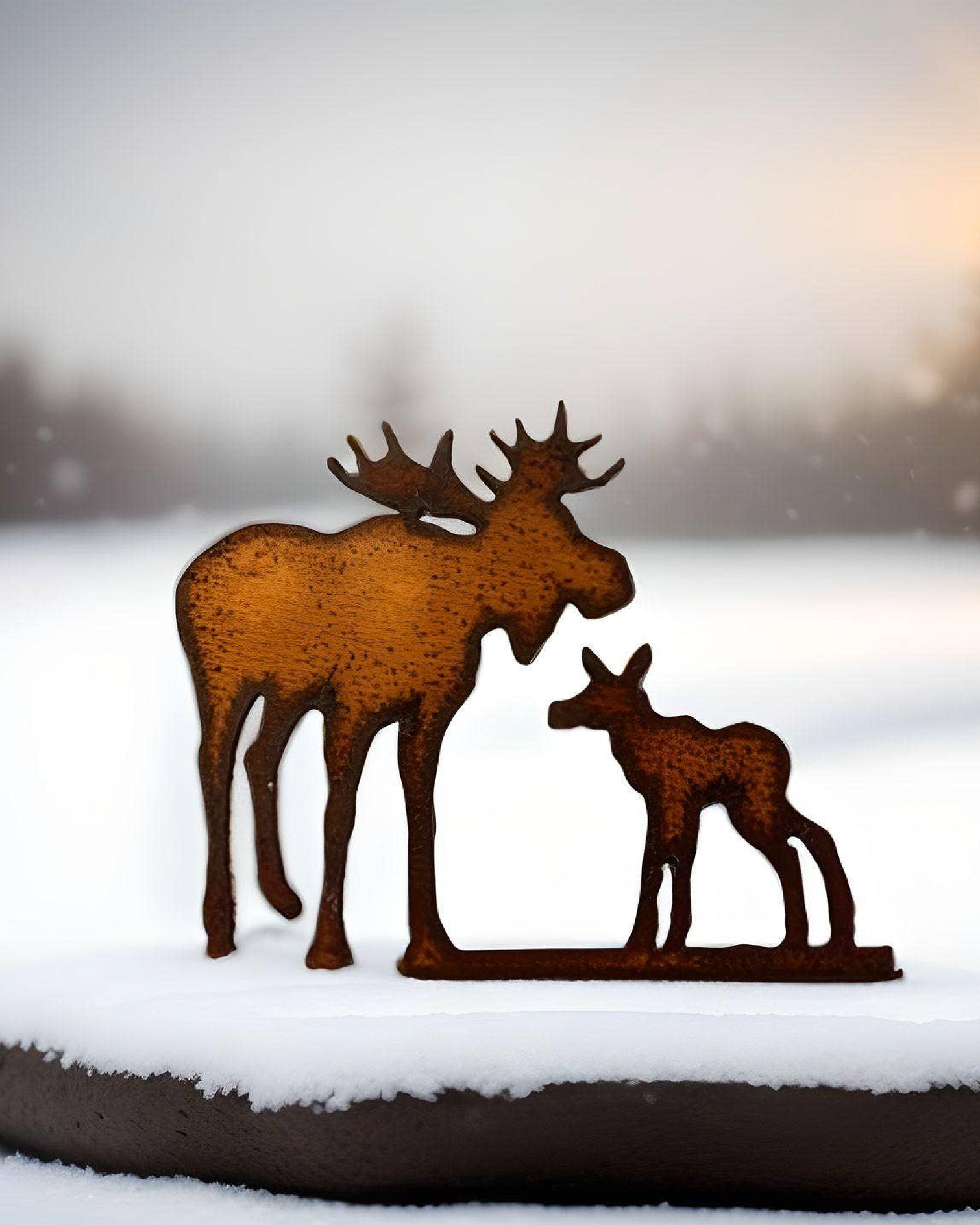 Moose and Baby Doodad Rustic Metal Lodge Gift