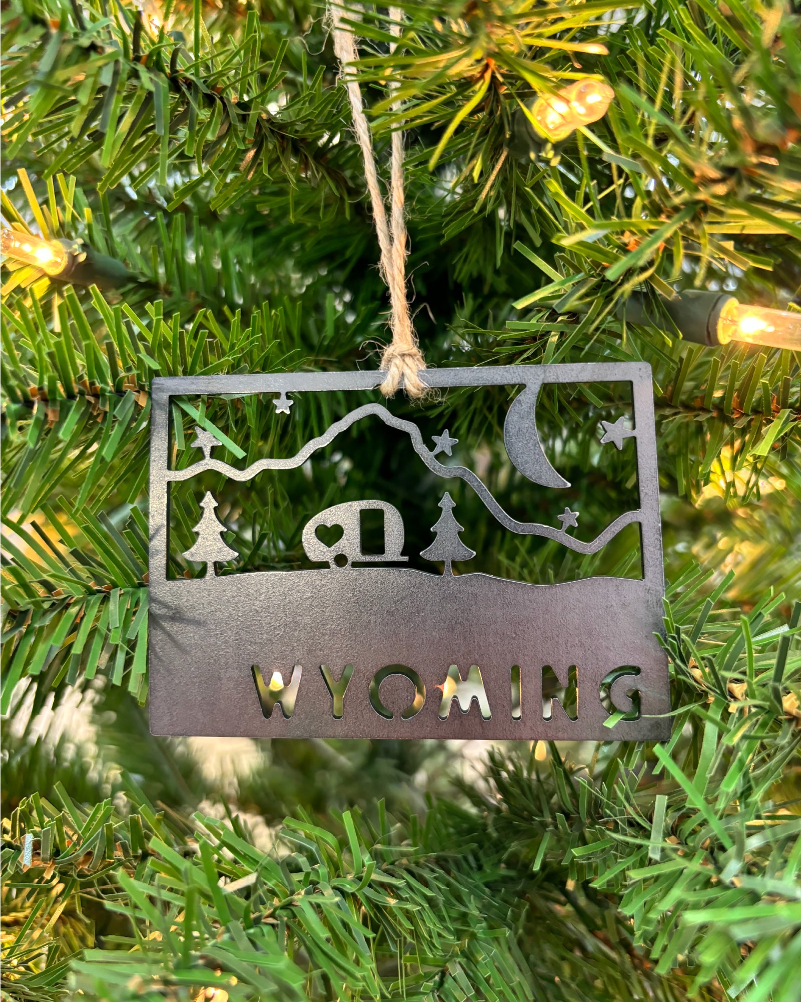 Metal Wyoming Camping Ornament