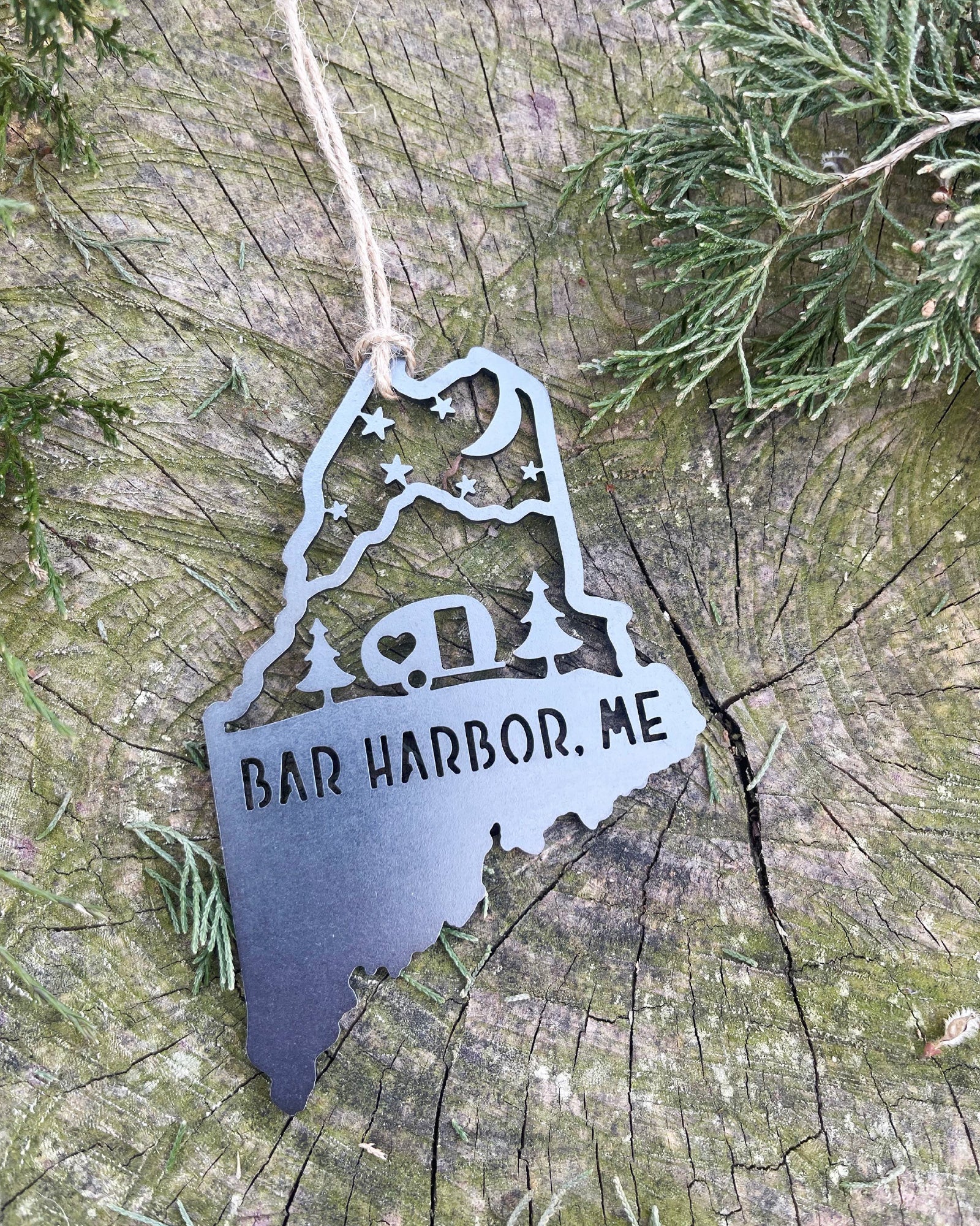 PICK your State Mountain Camper Customizable Steel Ornament