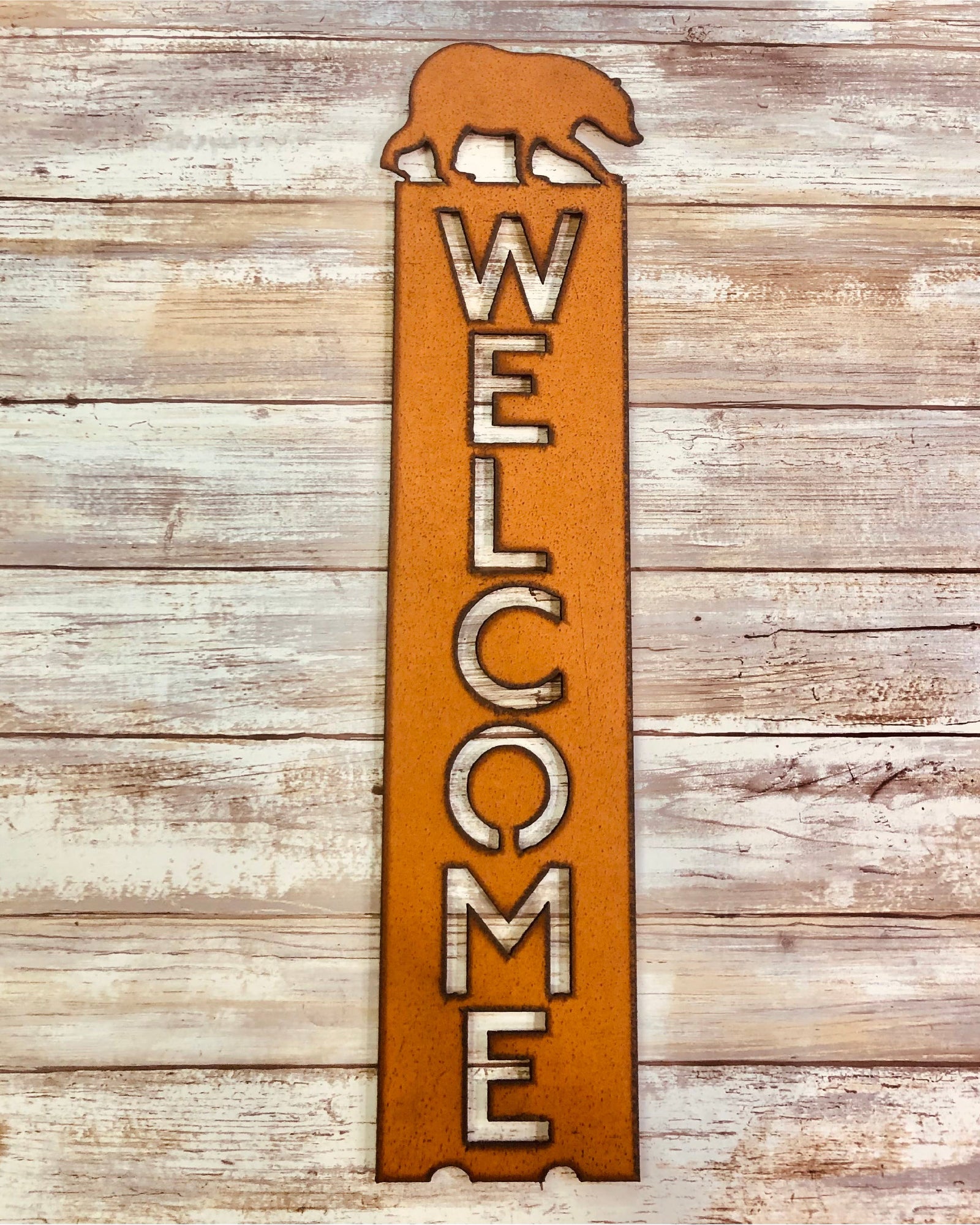 Black Bear Lodge Vertical Metal Rustic Welcome Sign