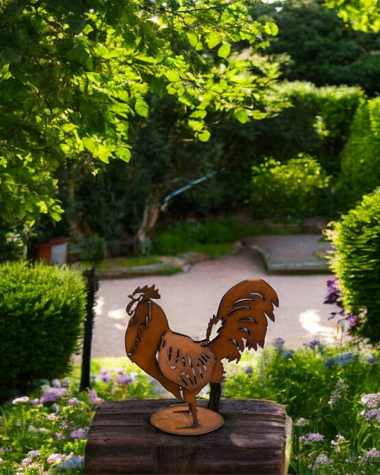 Rooster Small Yard Art Rustic Metal