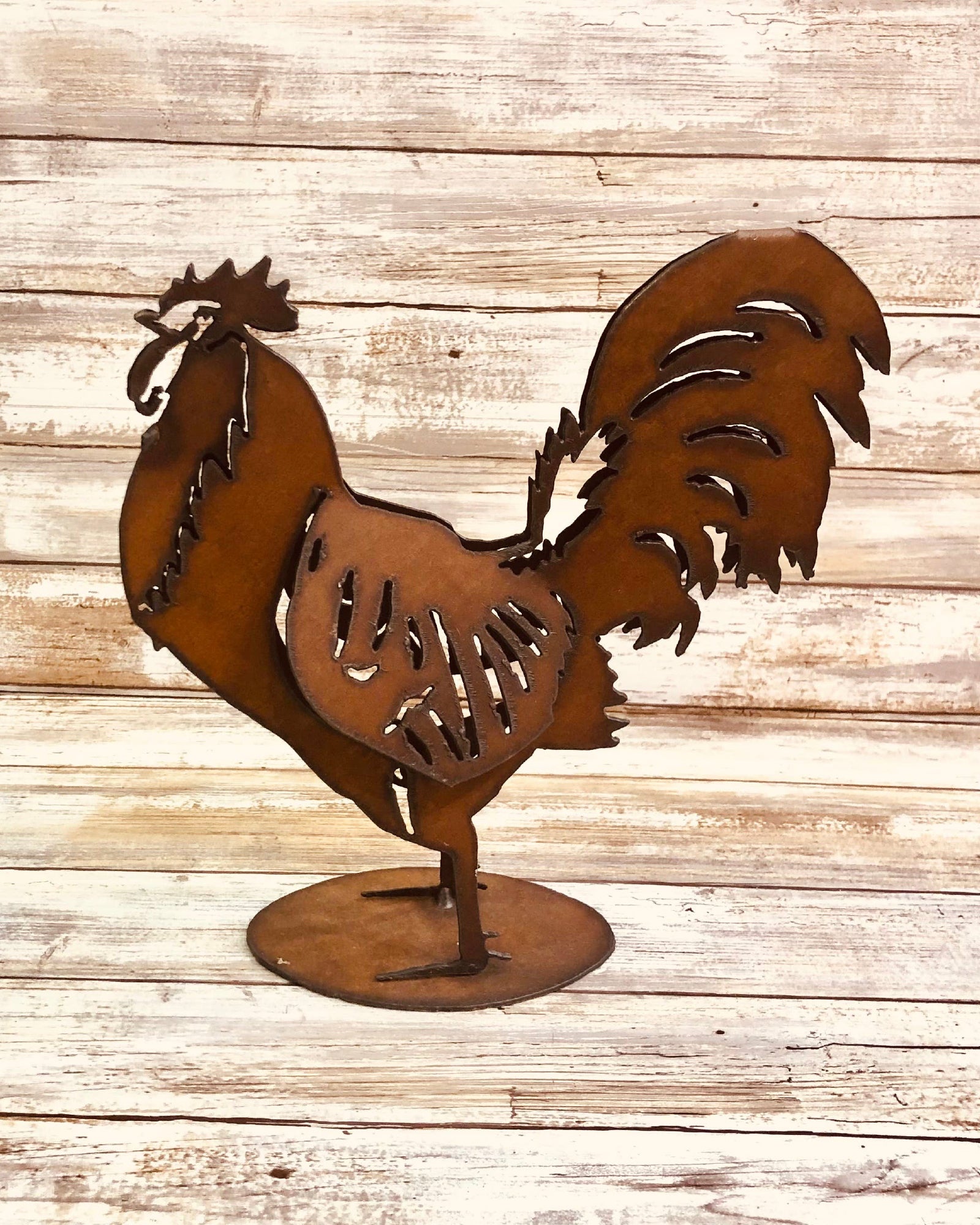 Rooster Small Yard Art Rustic Metal