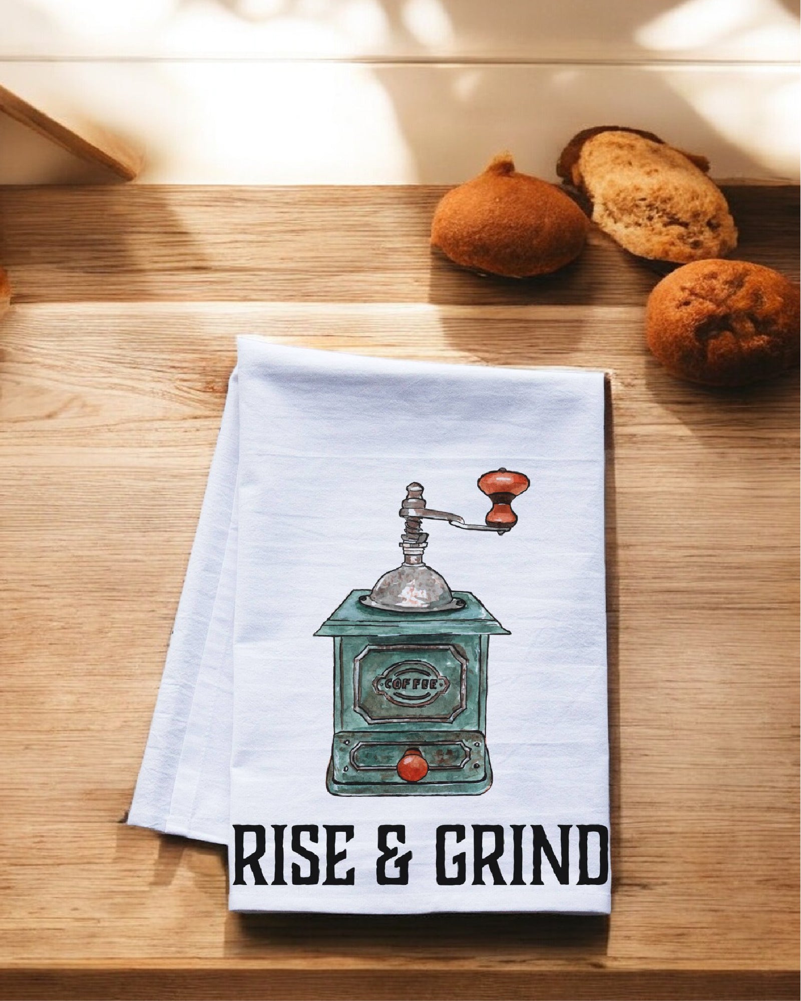 Rise and Grind Flour Sack Tea Towel - coffee shop