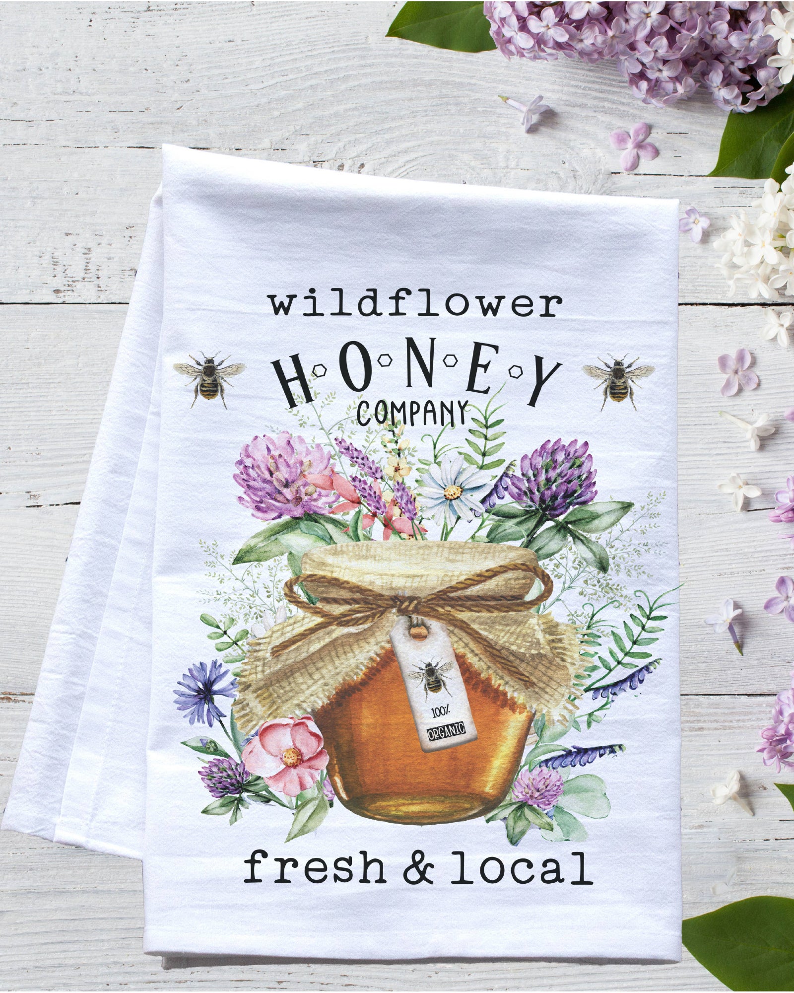 Wildflower Honey Flour Sack Tea Towel - honey bee