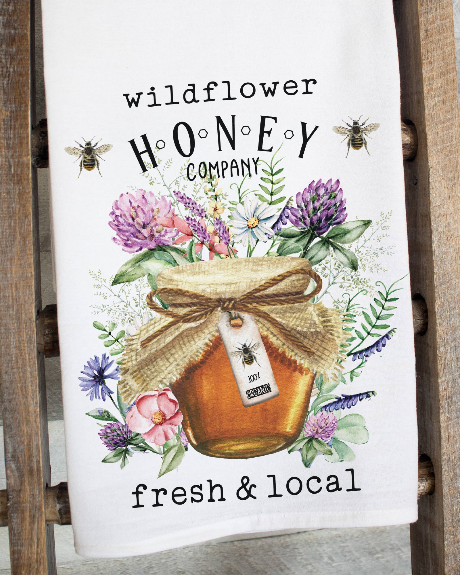 Wildflower Honey Flour Sack Tea Towel - honey bee