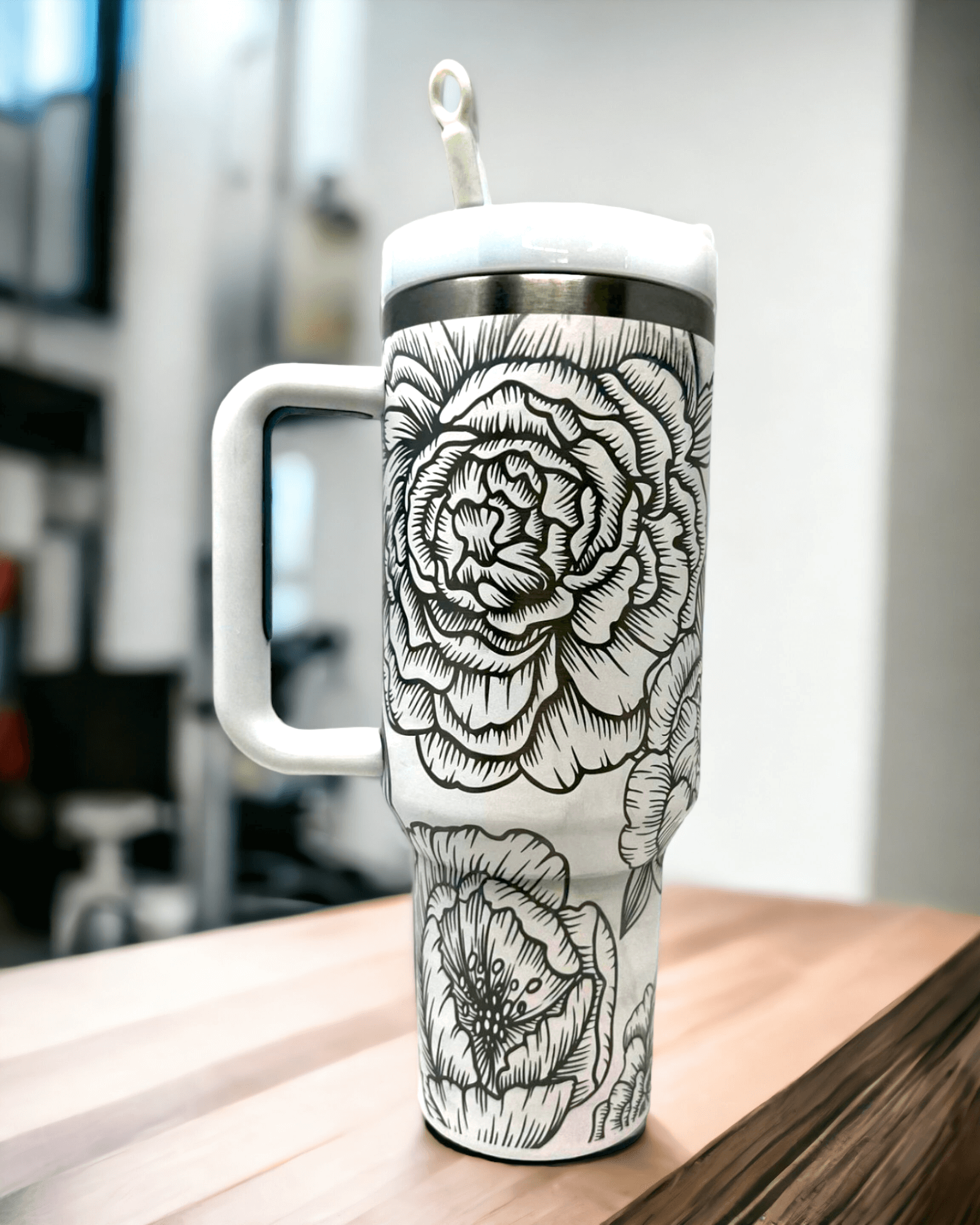 40 oz Peony Stanley Dupe Tumbler - Wind River Outpost
