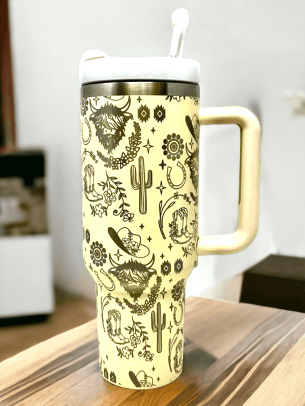 Western Engraved Stanley Dupe Tumbler 30oz, Cowboy Full Wrap, Quencher Dupe,  40oz Tumbler With Handle 