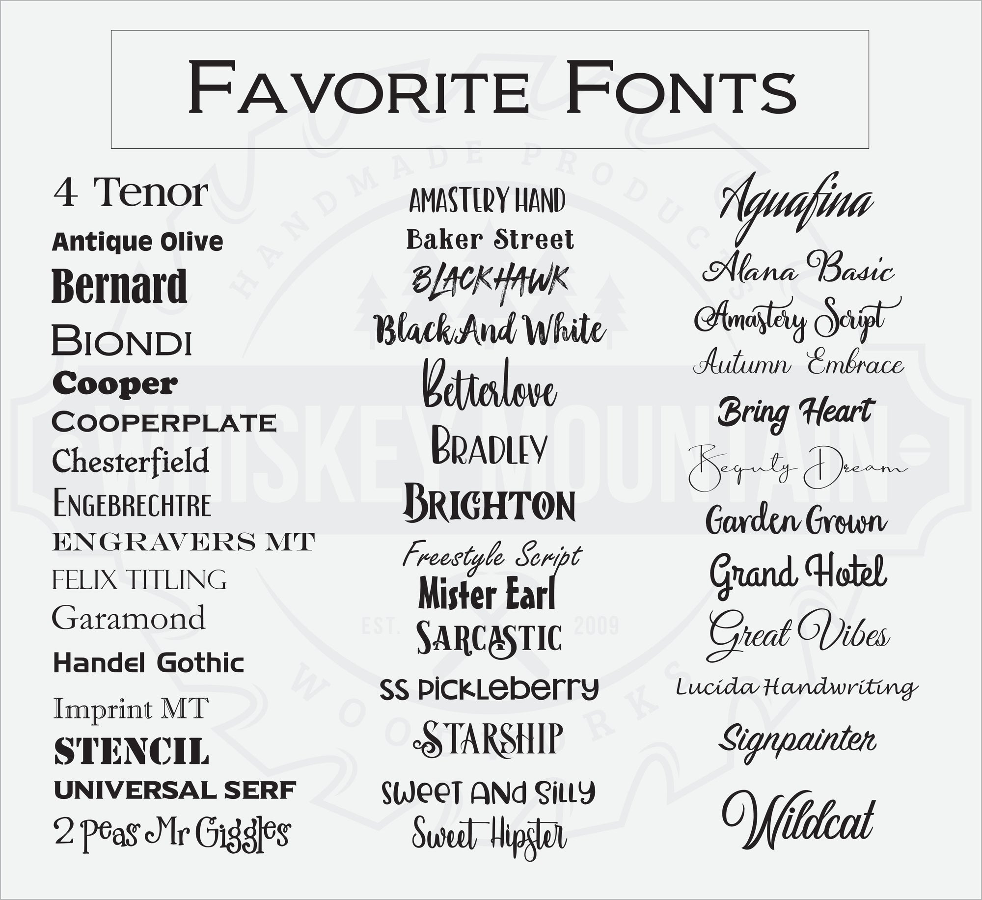 Favorite fonts for custom engraving. 