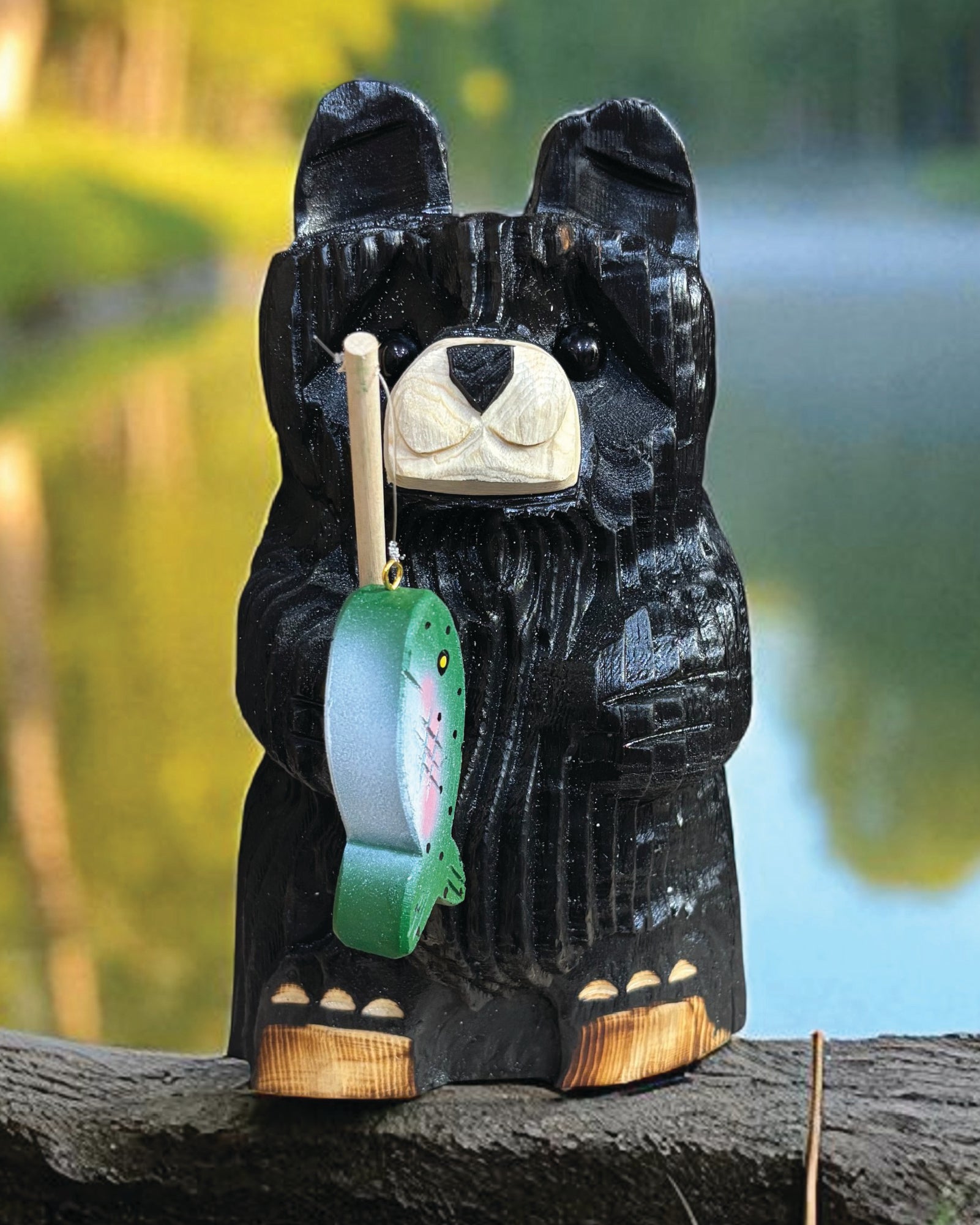 10" Wooden Fishing Bear