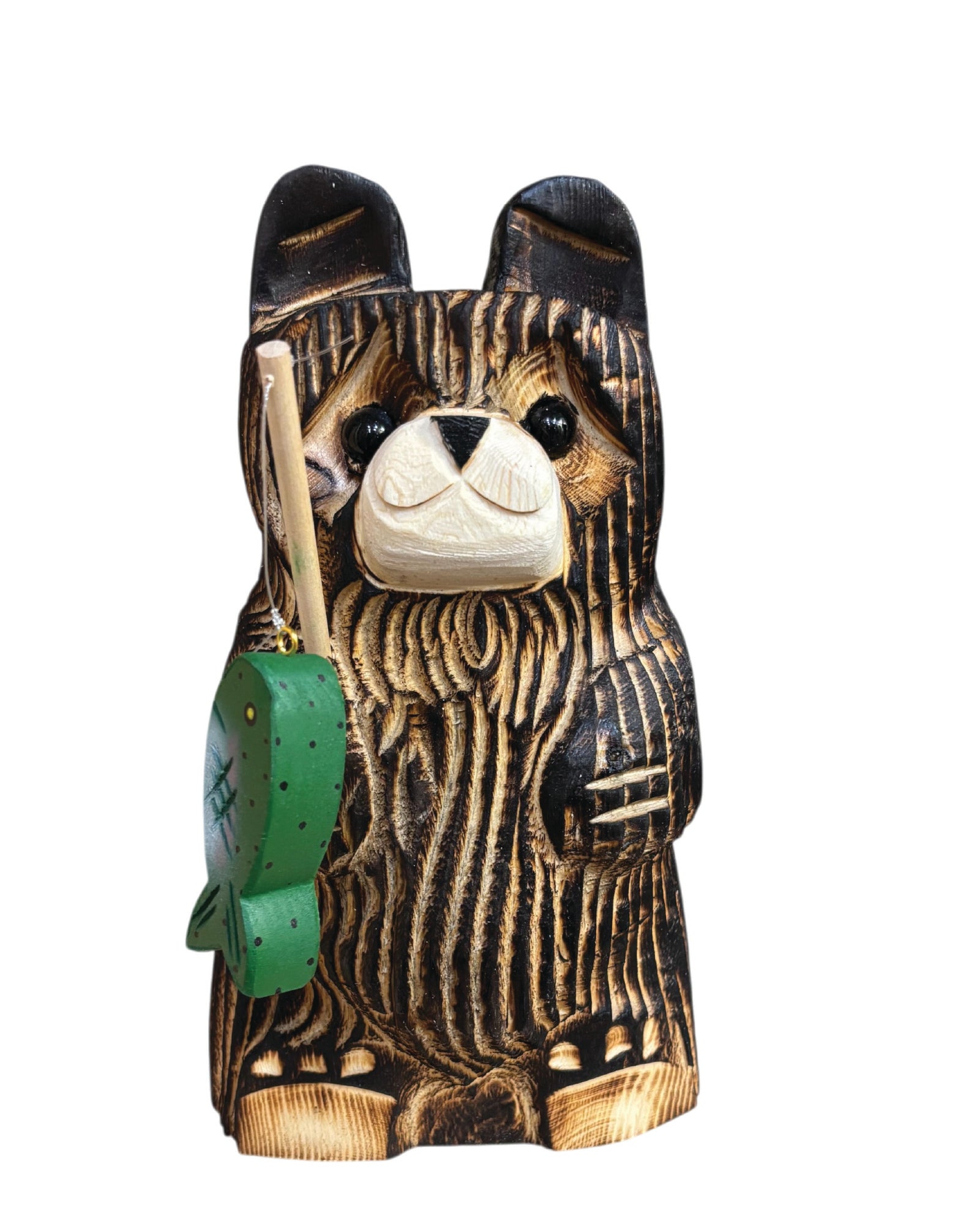 10" Wooden Fishing Bear