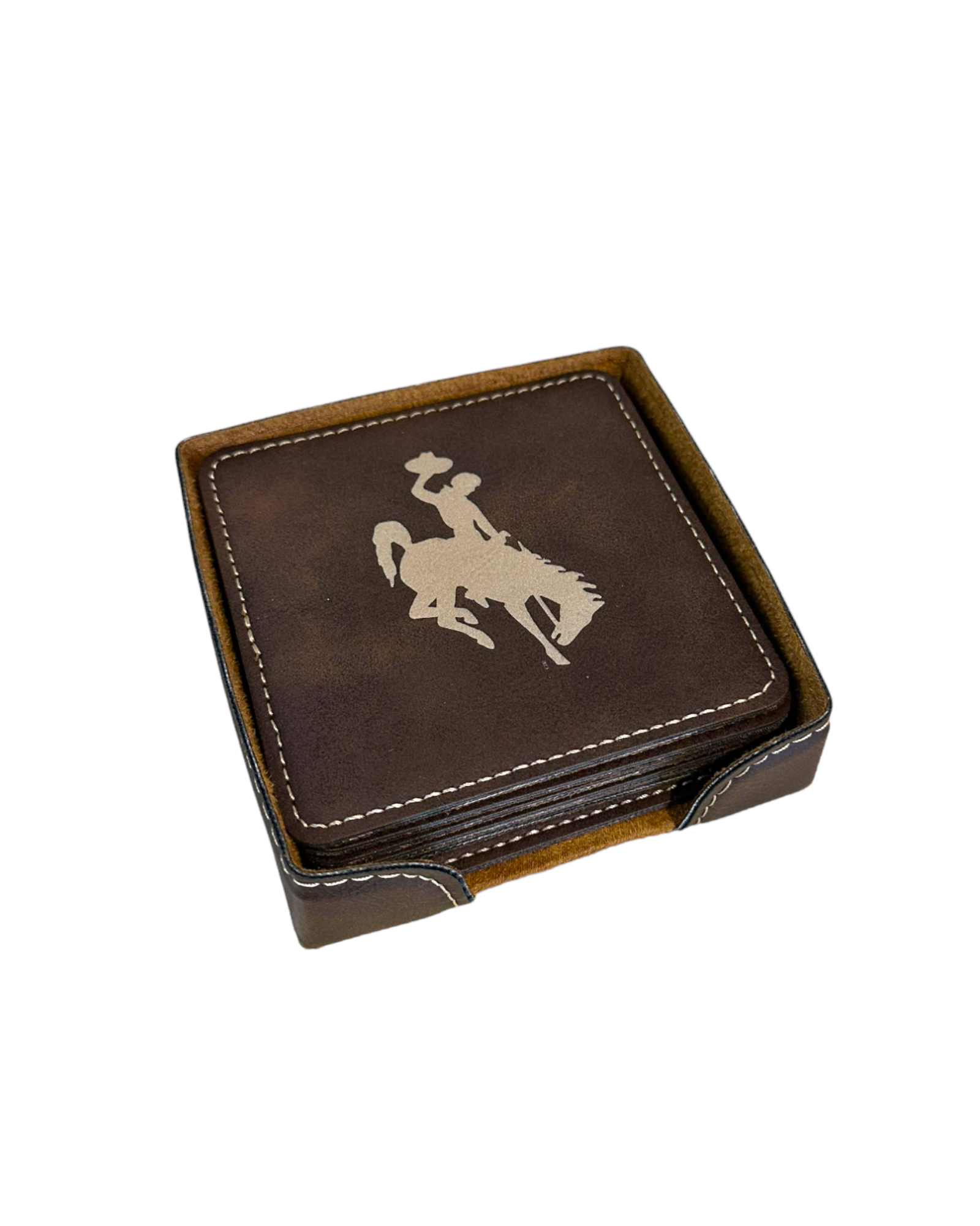 Our Wyoming Steamboat Leatherette Coasters bring an air of classic Western charm to your home!