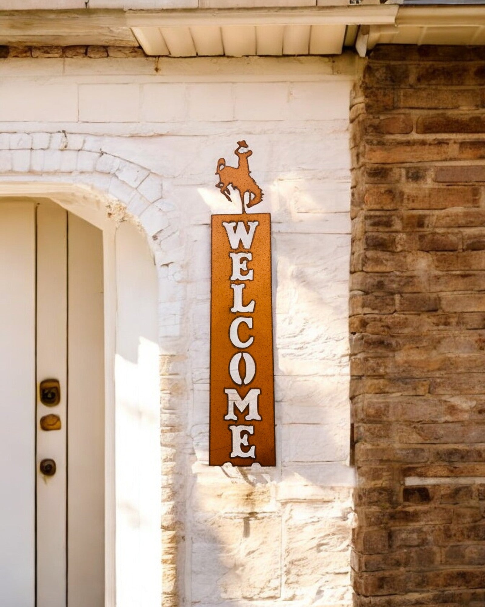 Bronc Rider with Hat Wyoming Vertical Welcome Sign