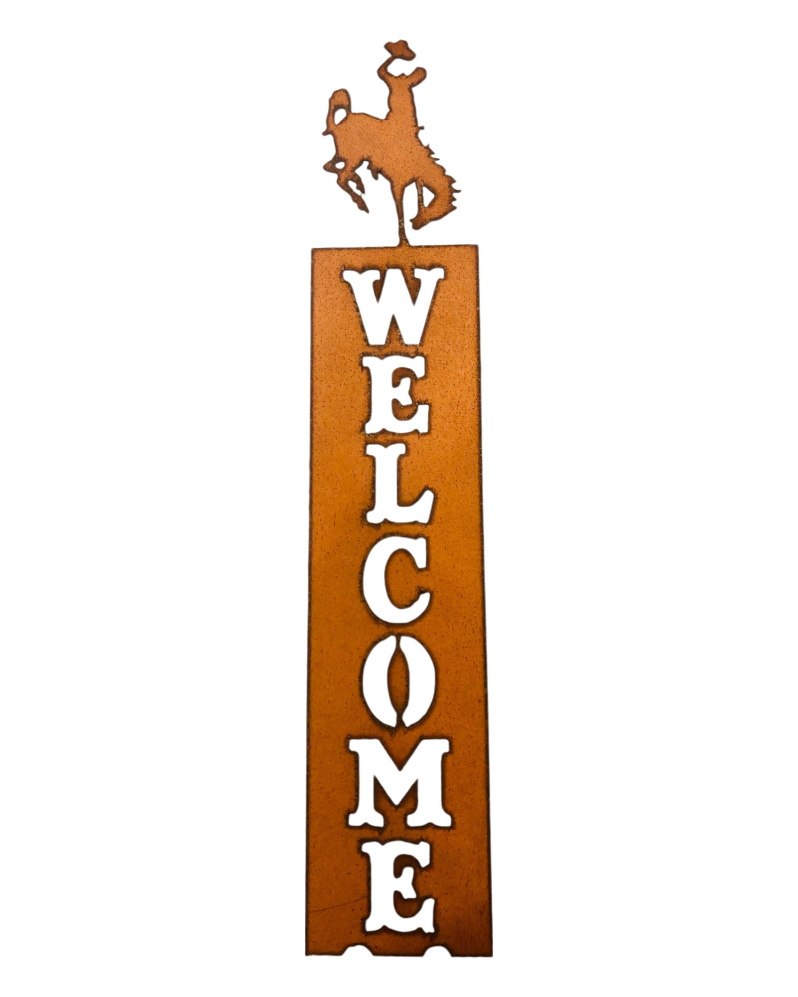 Bronc Rider with Hat Wyoming Vertical Welcome Sign