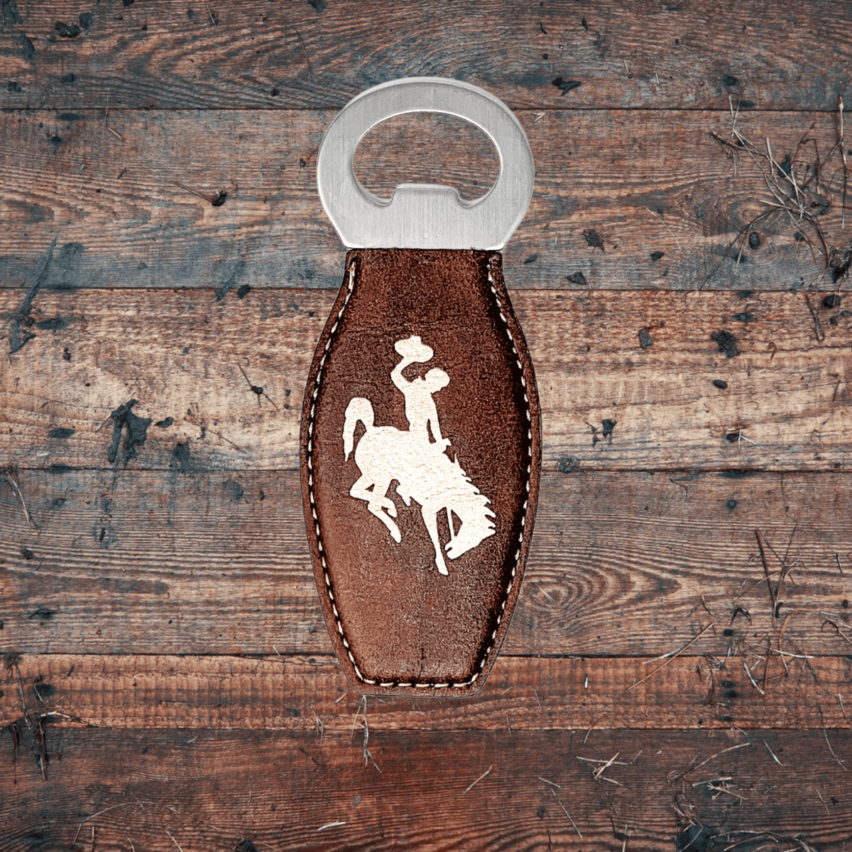 Steamboat leather bottle opener for the Wyoming Cowboys fan in your life