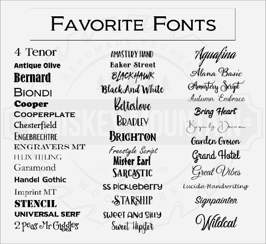 Image showing fonts available for personalization on pheasant wrap tumbler