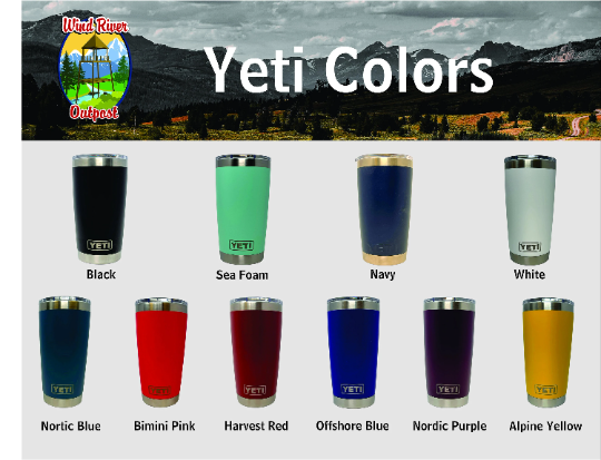 Image showing Yeti tumbler colors available for laser engraved pheasant wrap design