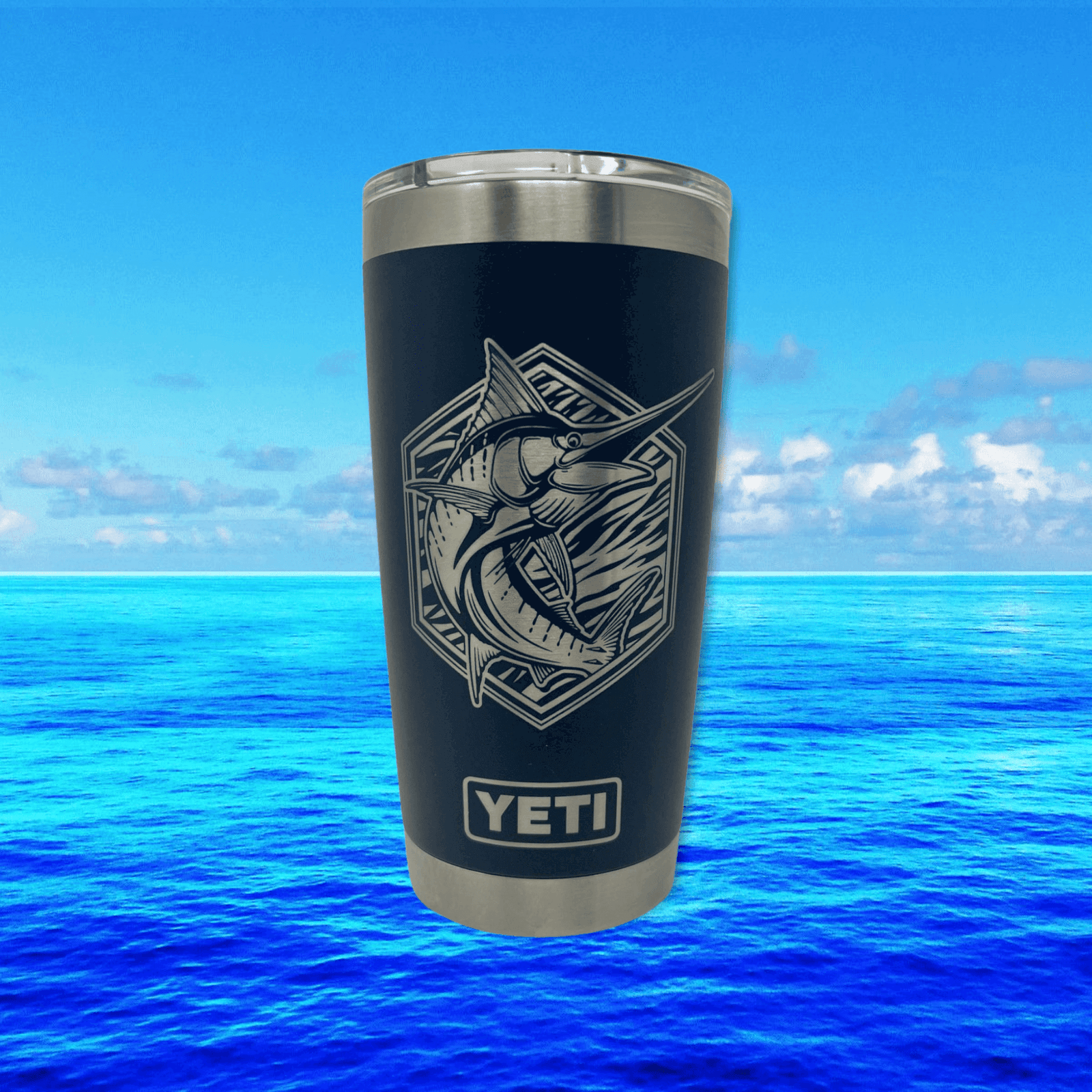 High Tides Good Vibes - Boating Engraved YETI Tumbler - Black / 20oz