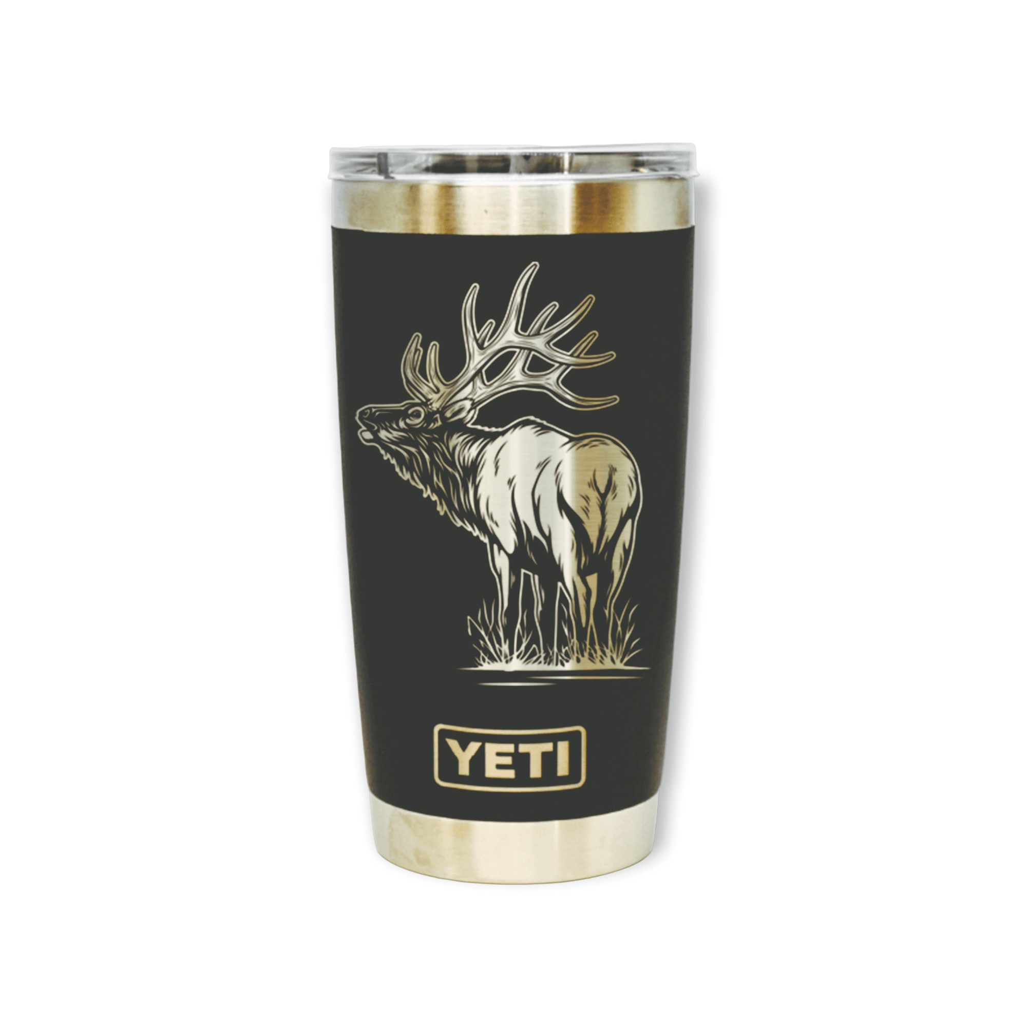 Bull elk artwork laser engraved on Yeti or Polar Camel tumbler